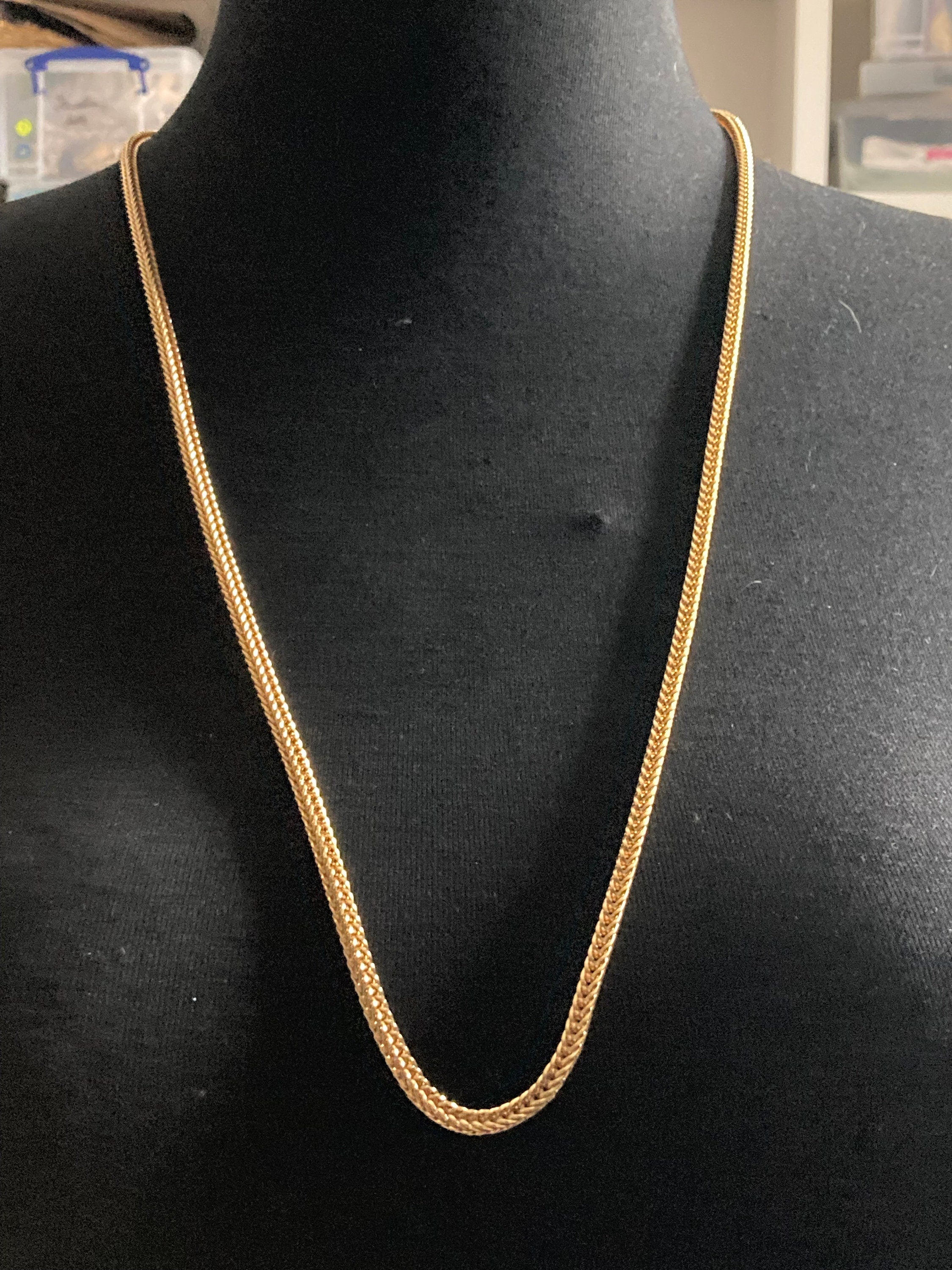 23.5” 78cm long 1980s thick gold plated woven wheat necklace