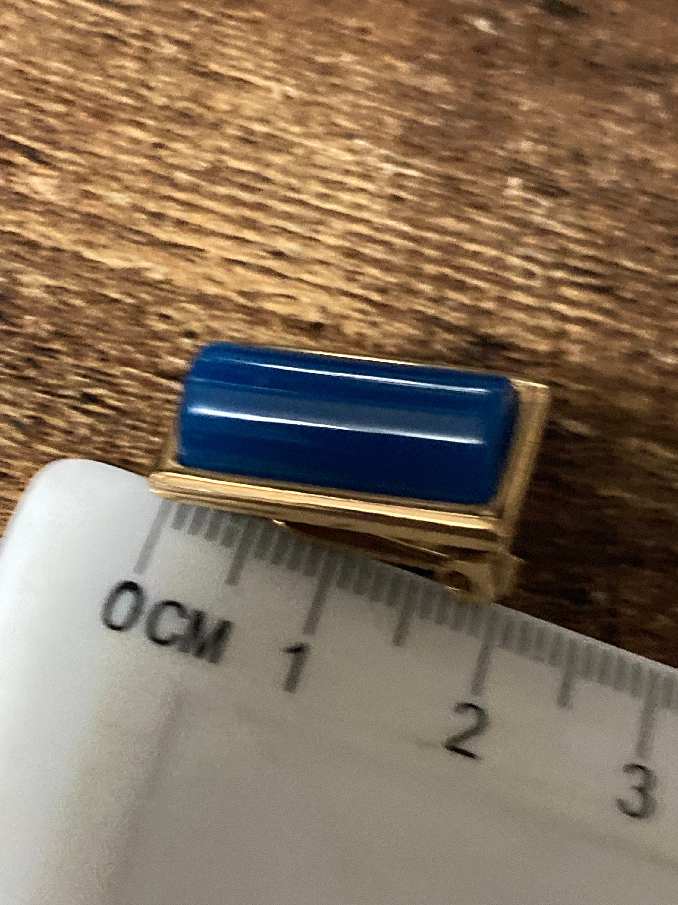 Vintage gold tone clip on rectangular blue cabochon gold stud earrings