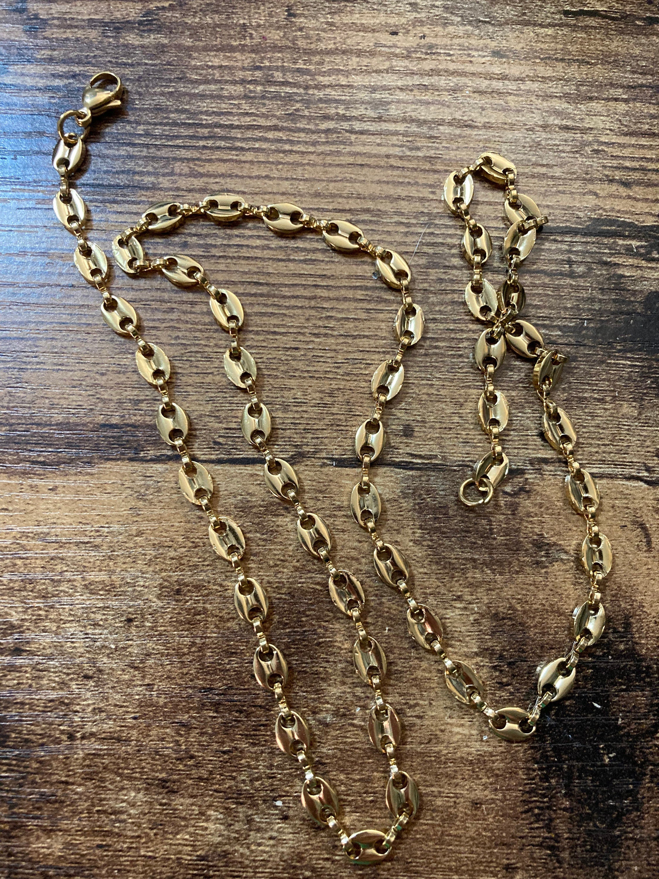 18 inch 60cm 5mm gold plated mariner coffee bean long chain necklace