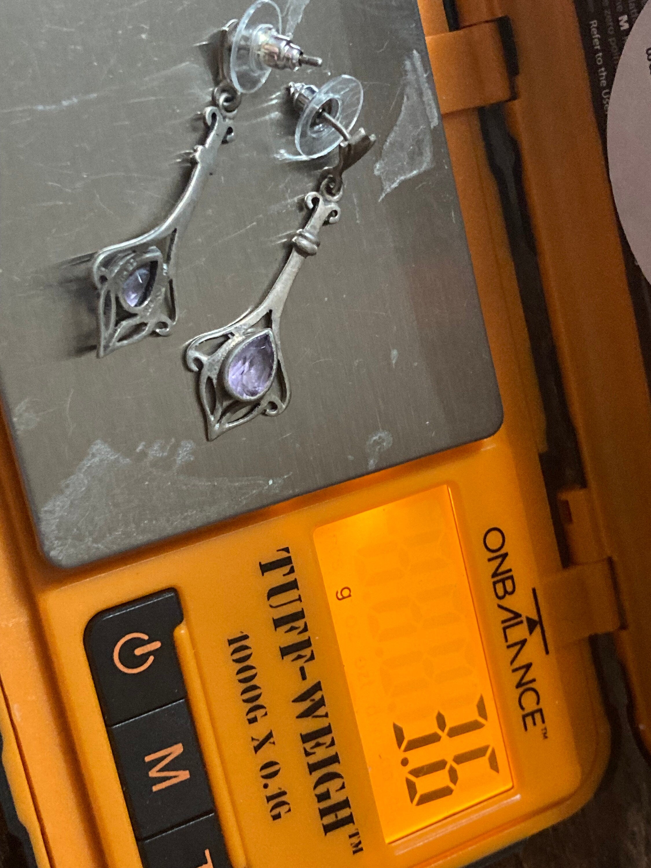 Amethyst gemstone stamped 925 Sterling silver drop earrings