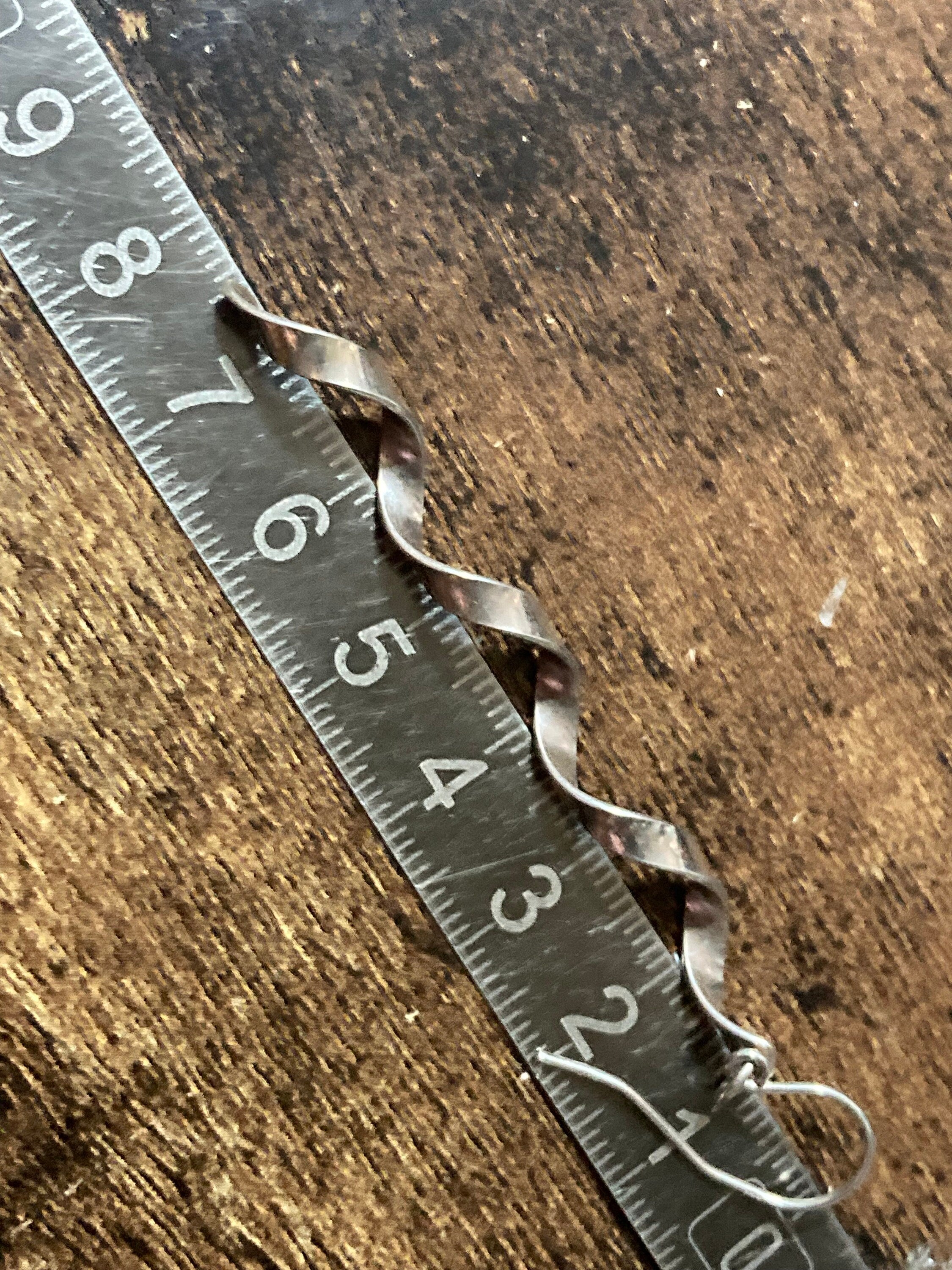 modernist Sterling 925 Silver twisted long dangly Earrings Pierced 7.5cm