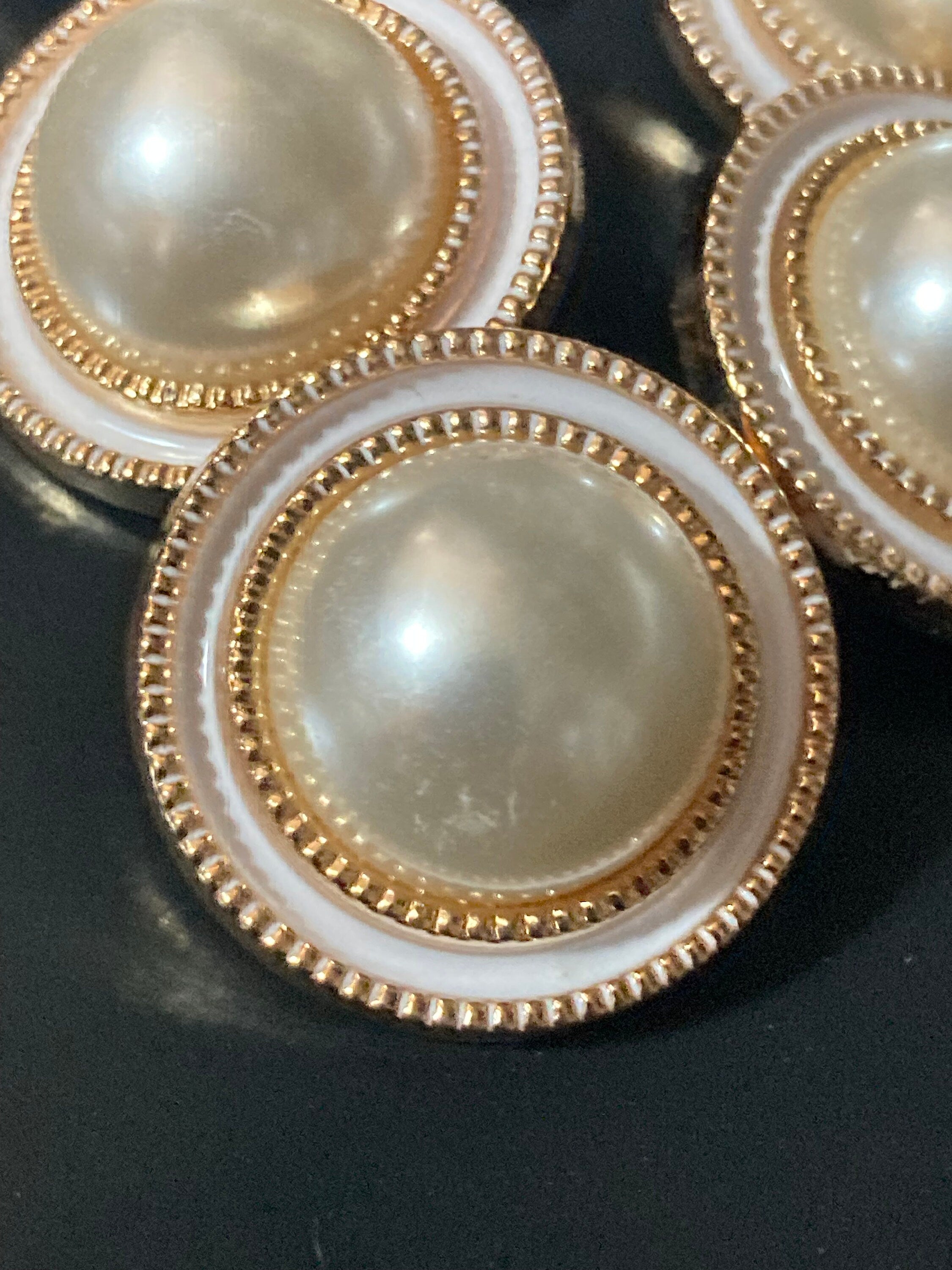 5 pieces x 25mm large round domed white enamel faux Pearl Buttons metal shank