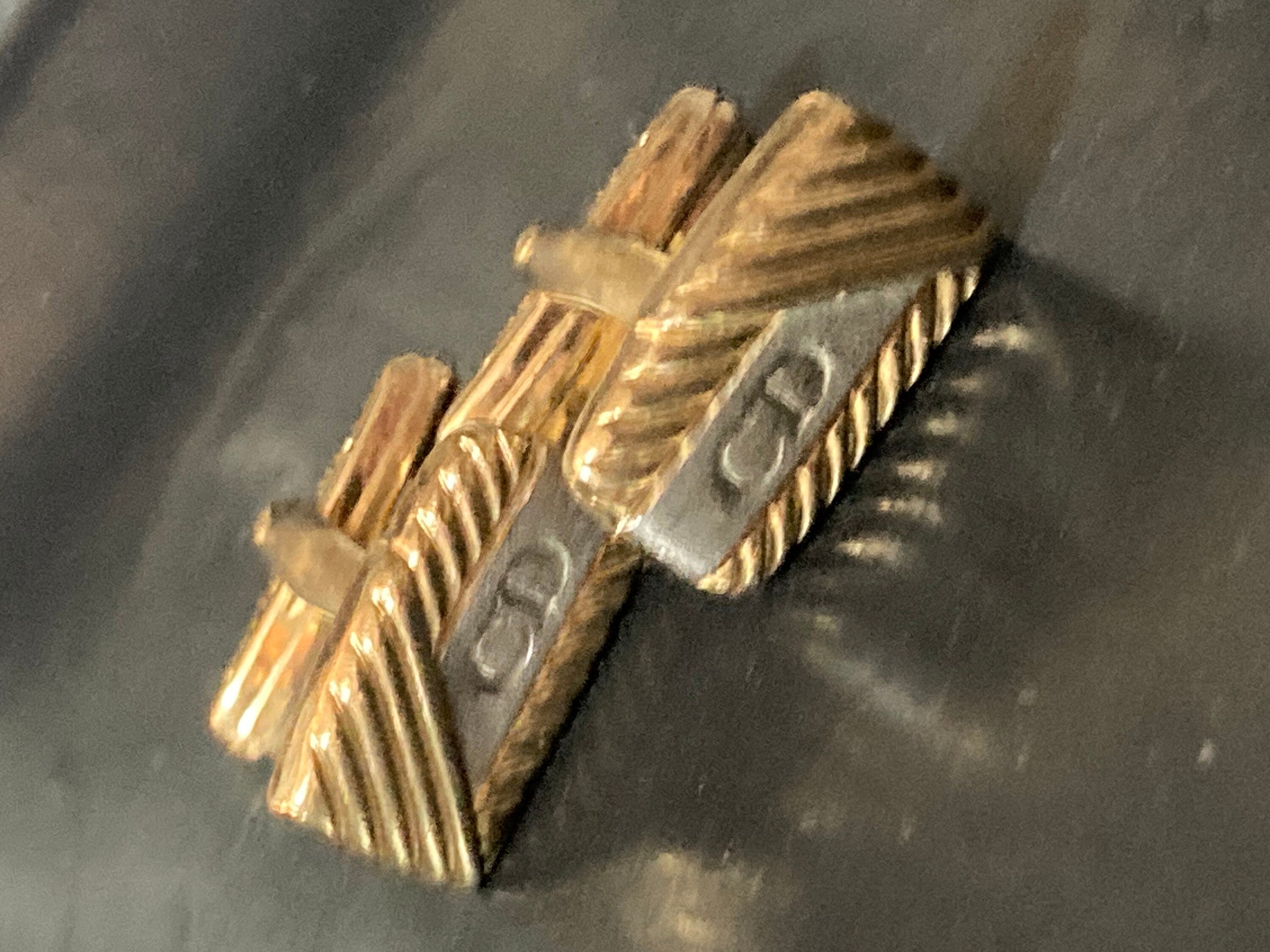 CD monogram signed CHRISTIAN DIOR cufflinks gold and brushed silver tone metal mens vintage designer