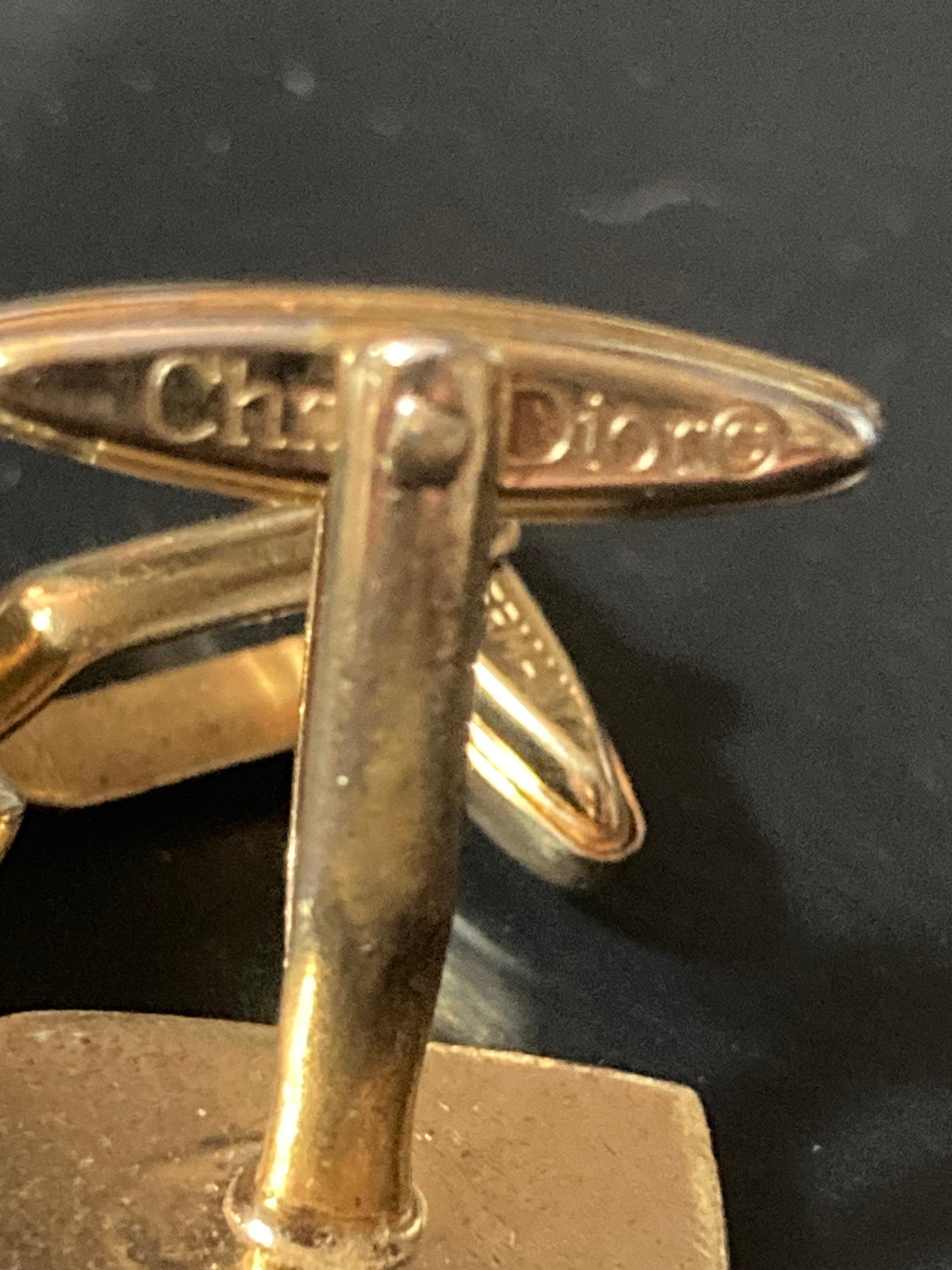 CD monogram signed CHRISTIAN DIOR cufflinks gold and brushed silver tone metal mens vintage designer