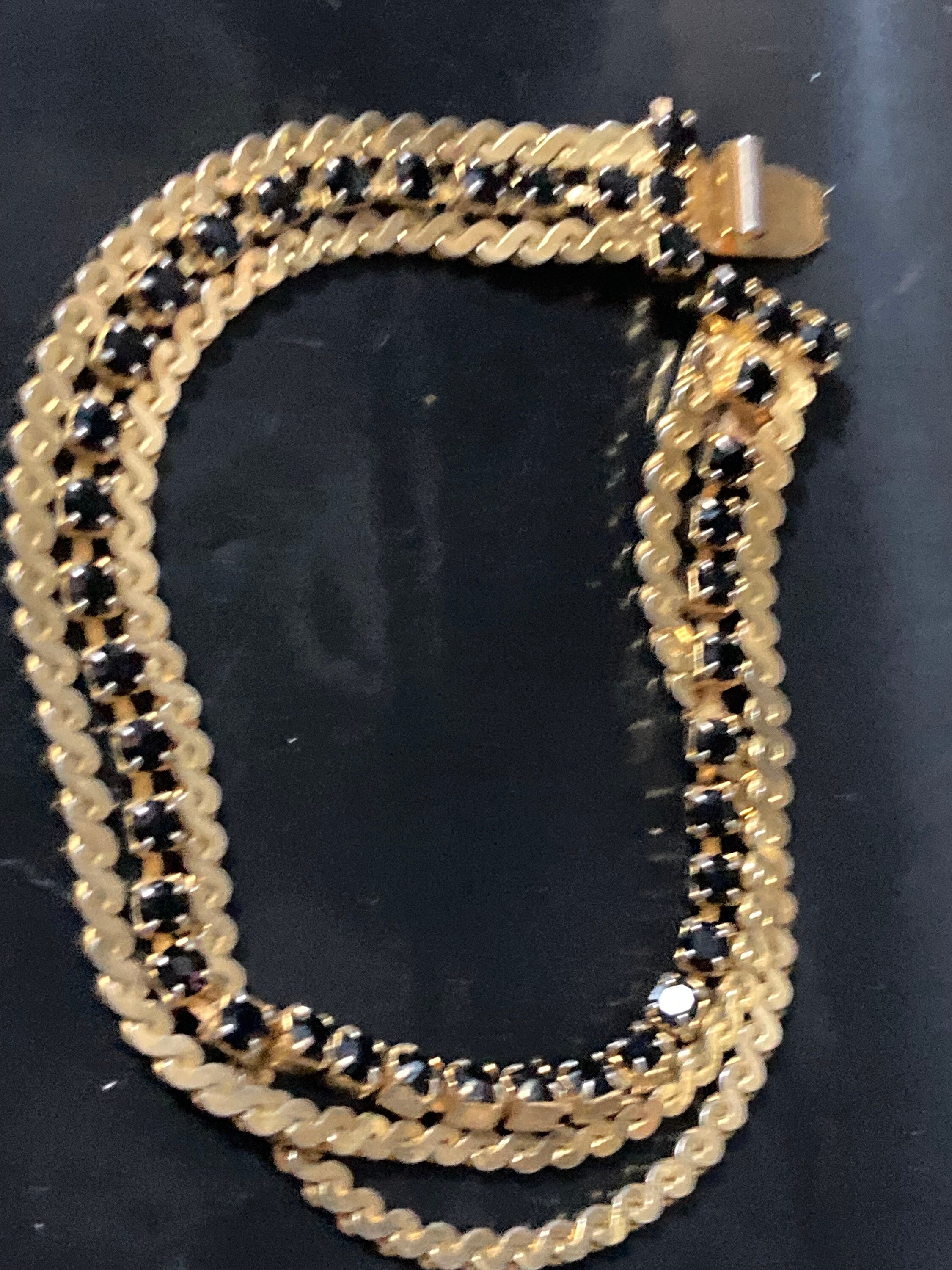 Vintage 1950s woven mesh gold tone cuff bracelet black 18cm