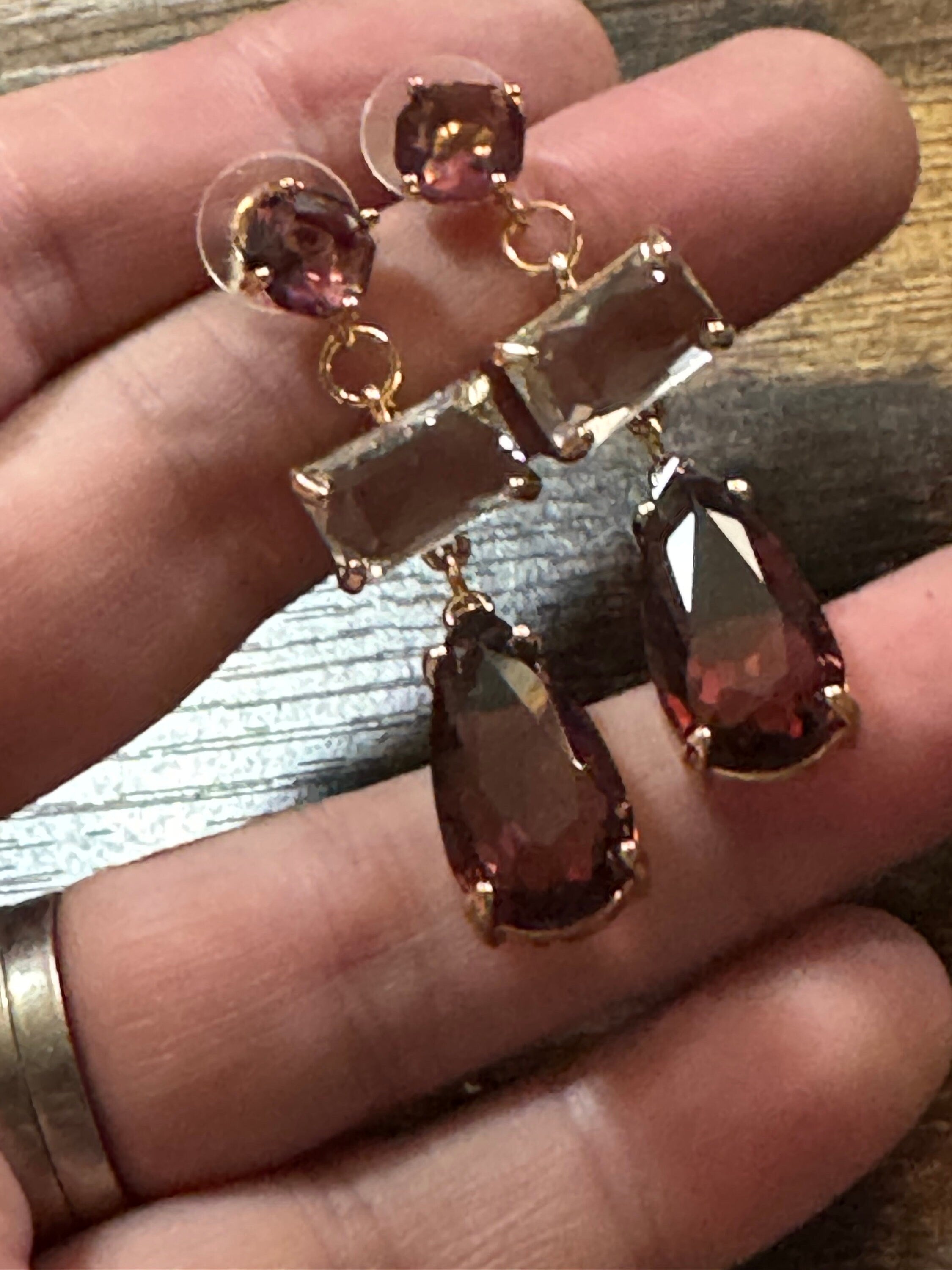 18k gold plated amethyst purple and clear long Crystal diamanté teardrop earrings