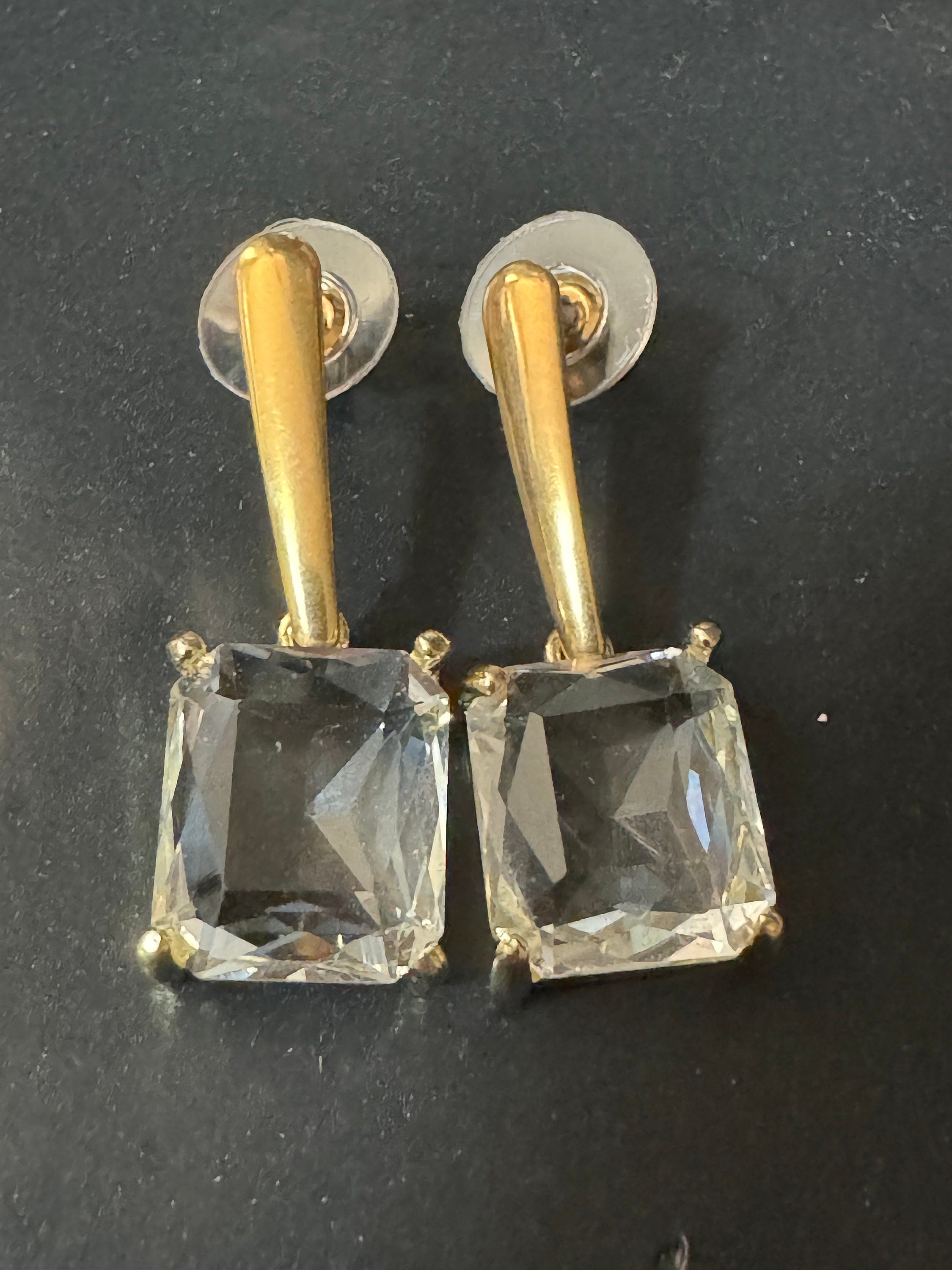 large rectangular crystal diamanté earrings for pierced ears Gold plated