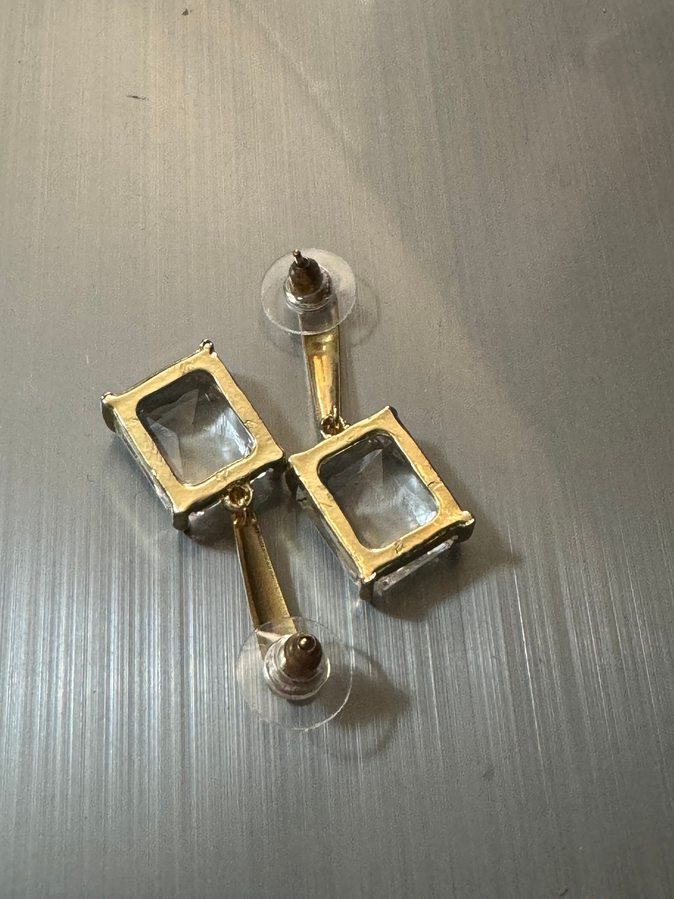 large rectangular crystal diamanté earrings for pierced ears Gold plated