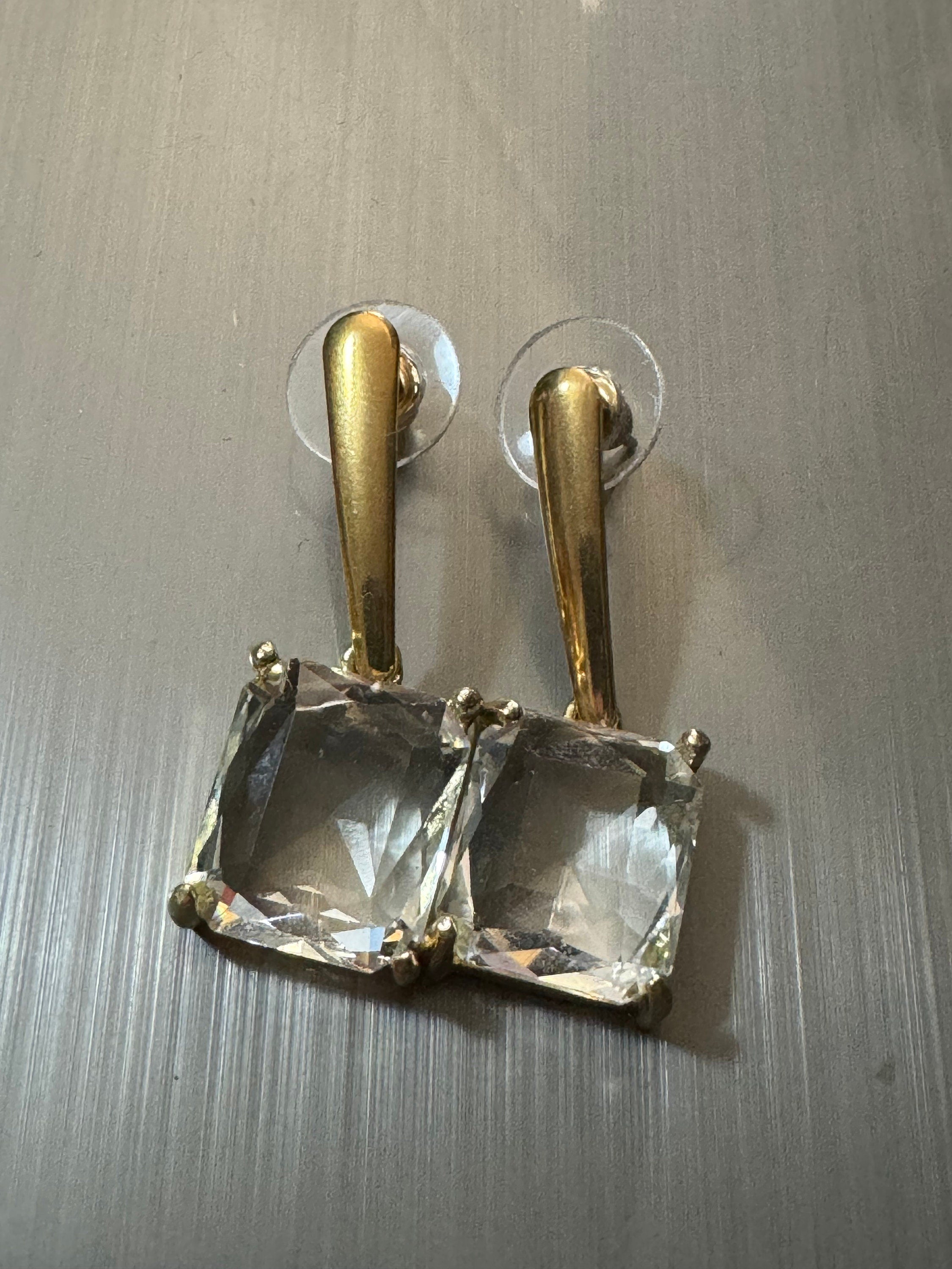 large rectangular crystal diamanté earrings for pierced ears Gold plated
