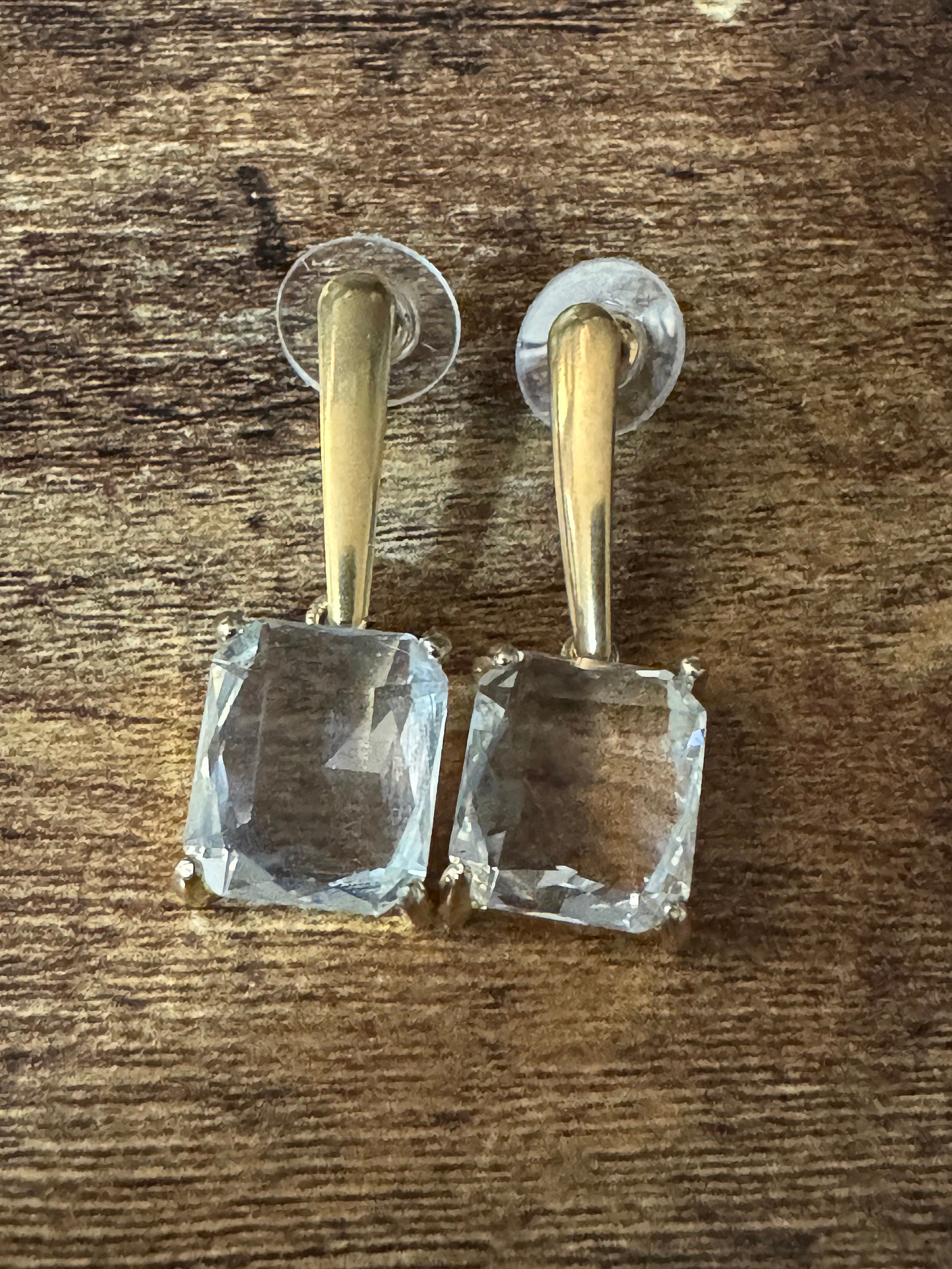 large rectangular crystal diamanté earrings for pierced ears Gold plated