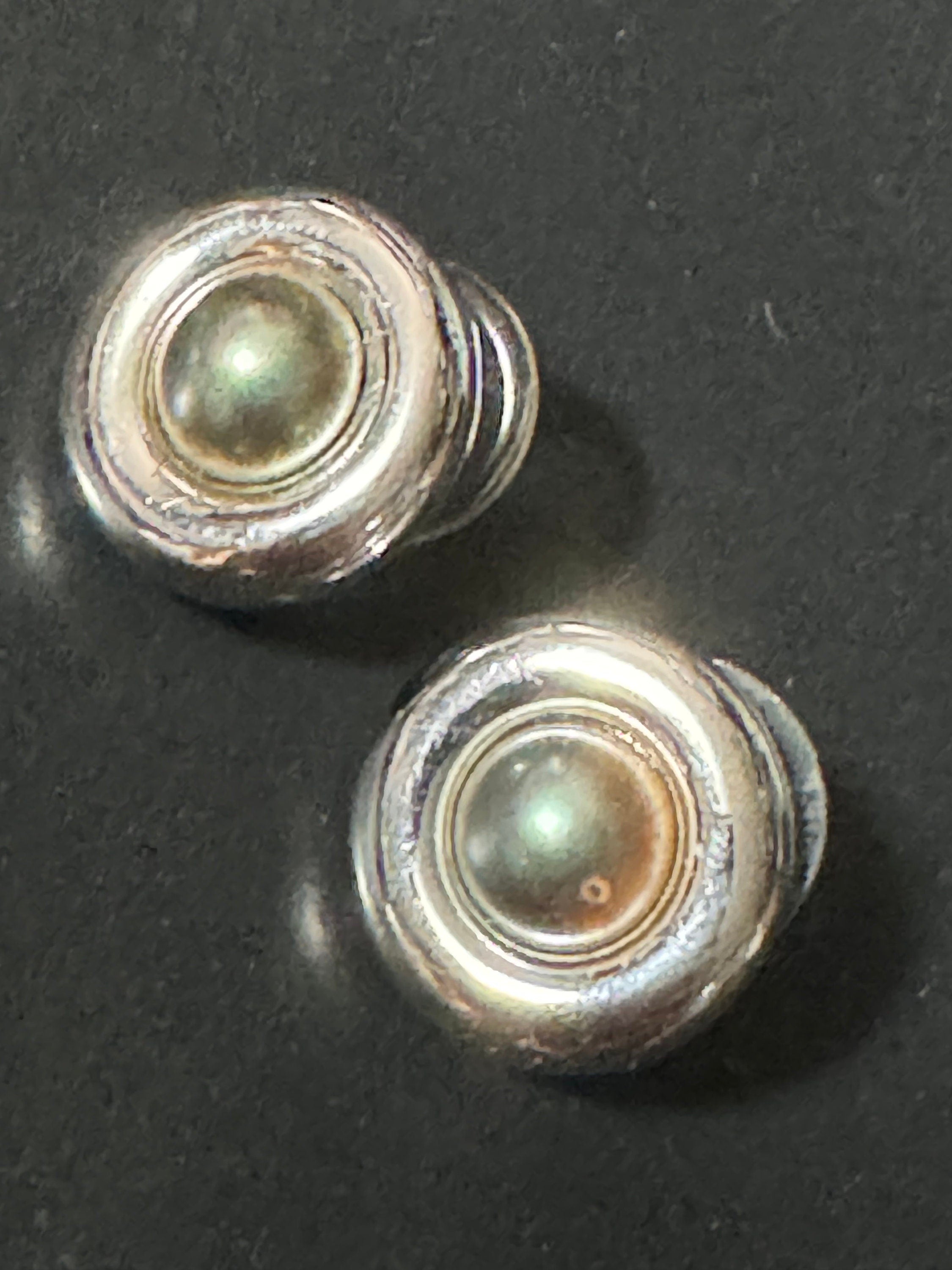 Vintage signed GROSSE brushed gold tone and silver small domed round pierced stud earrings