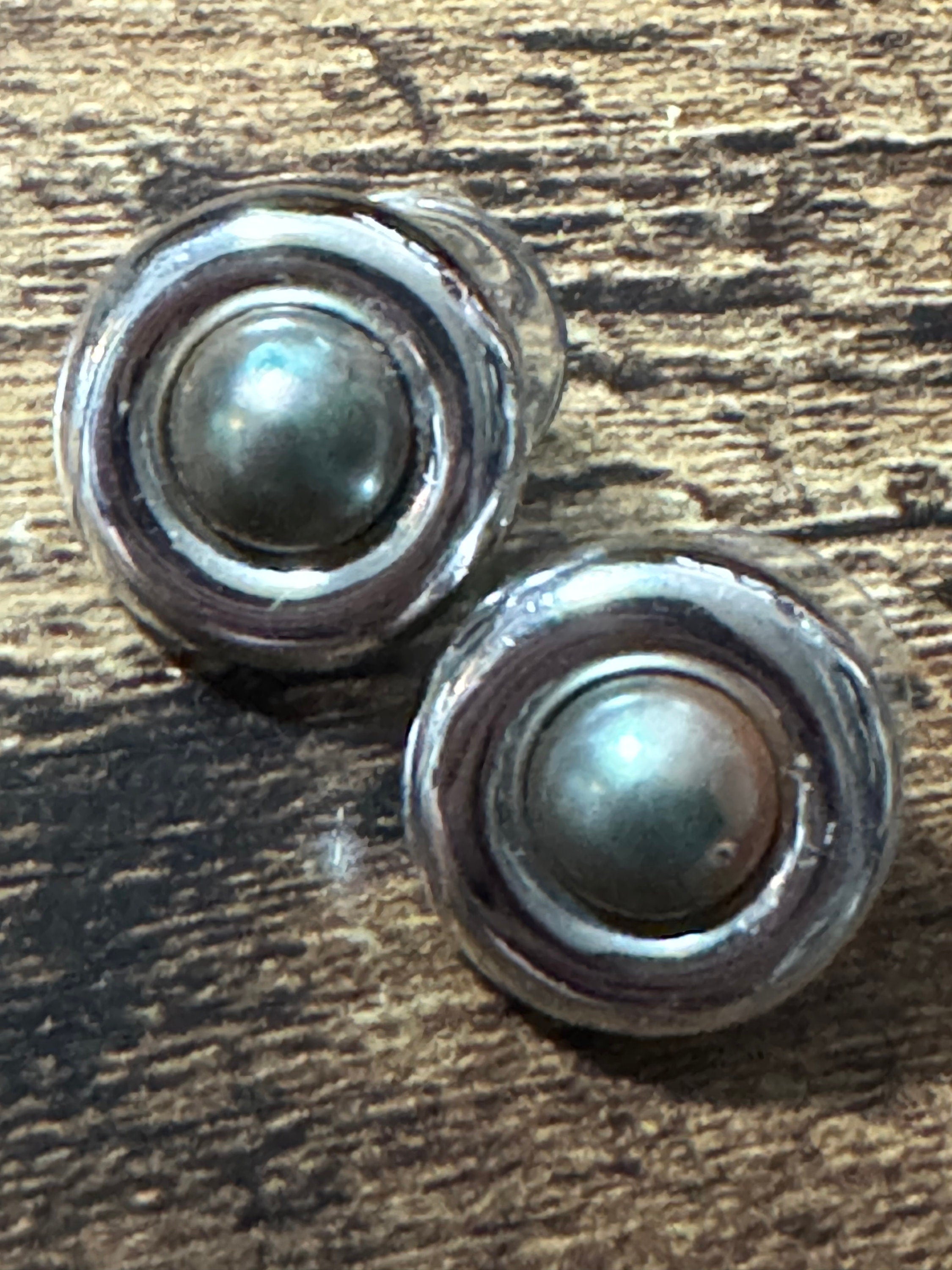 Vintage signed GROSSE brushed gold tone and silver small domed round pierced stud earrings