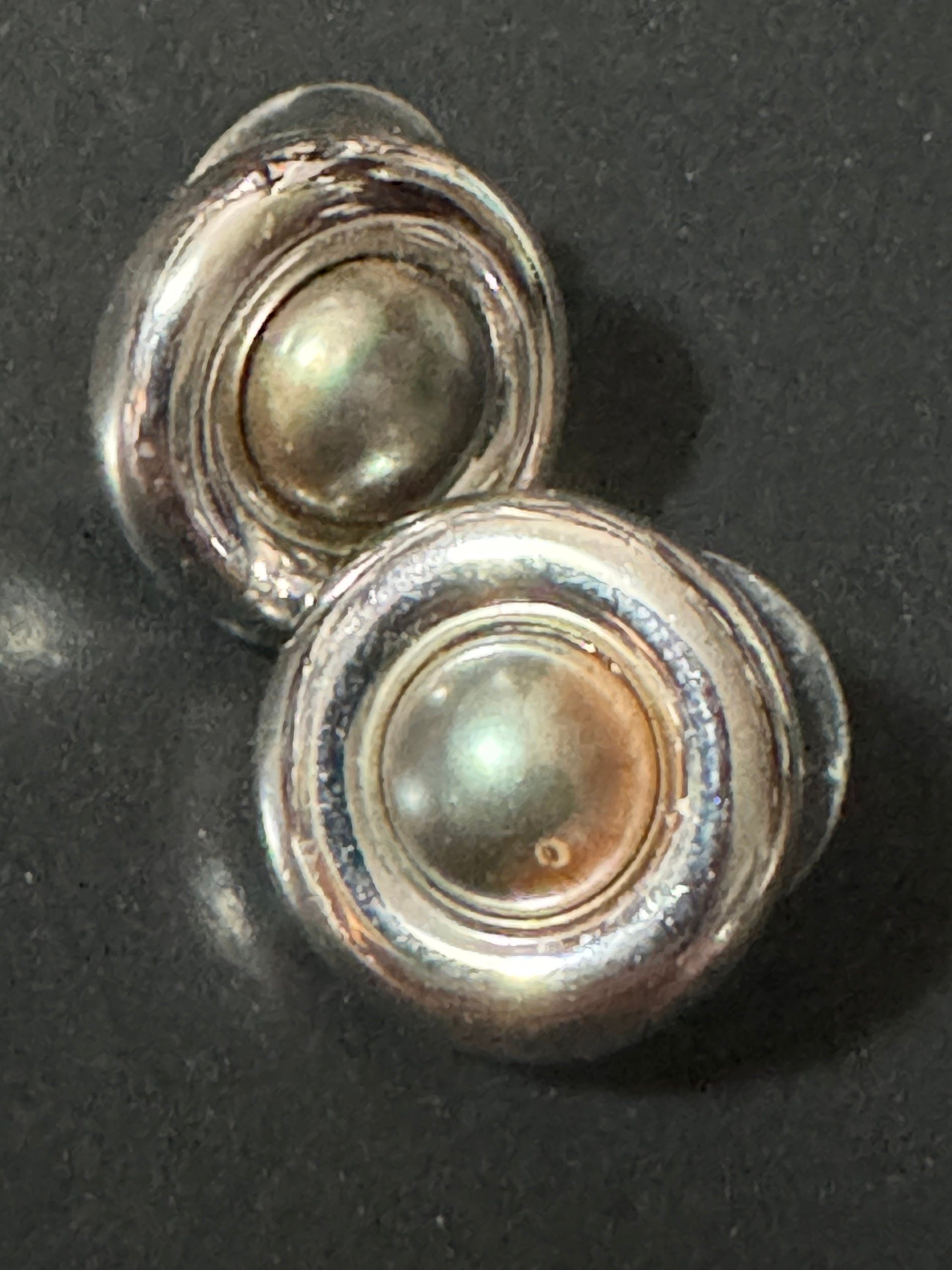 Vintage signed GROSSE brushed gold tone and silver small domed round pierced stud earrings