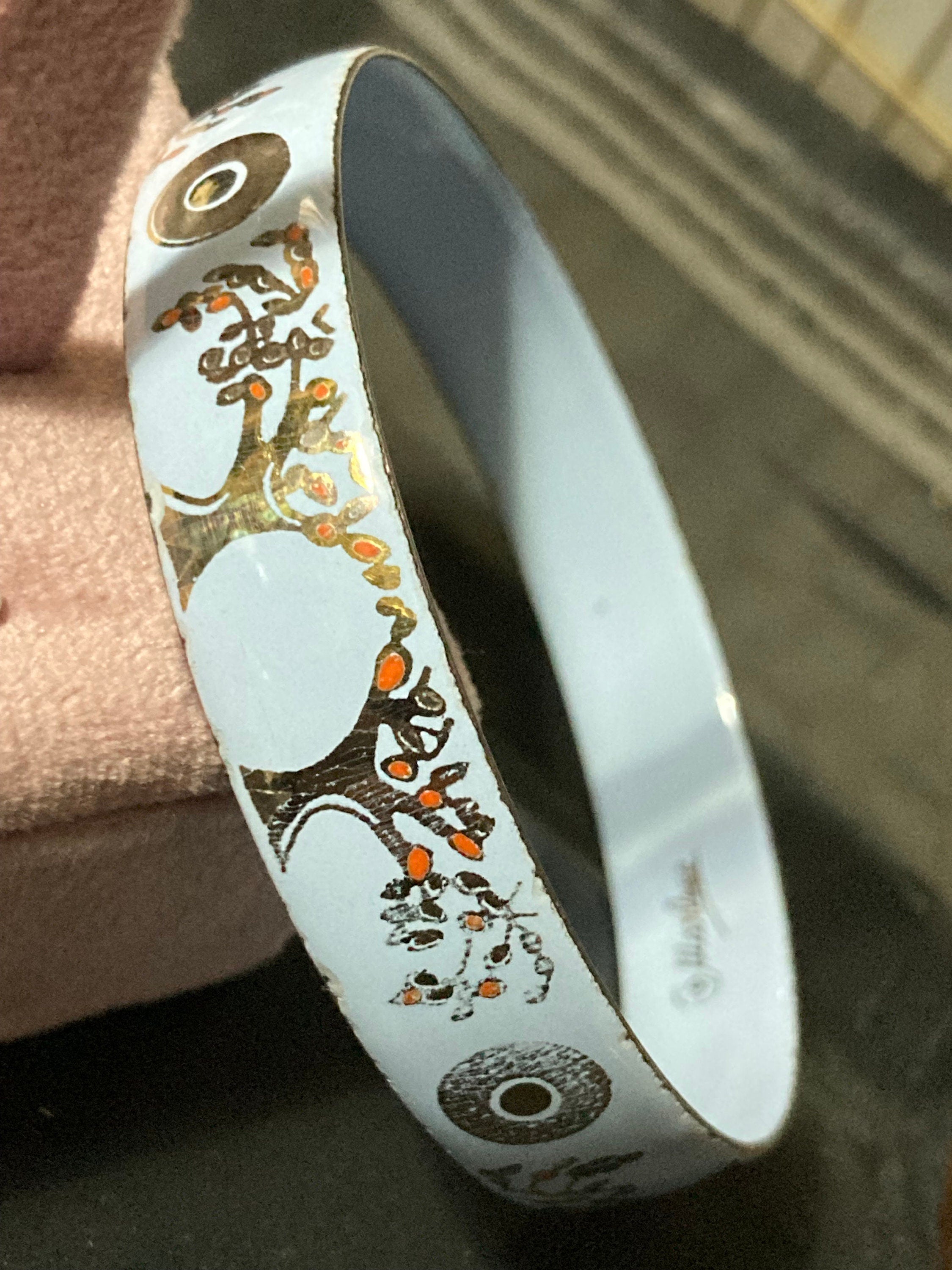 Vintage signed Marlene Capri light blue gold enamel antique floral style bangle