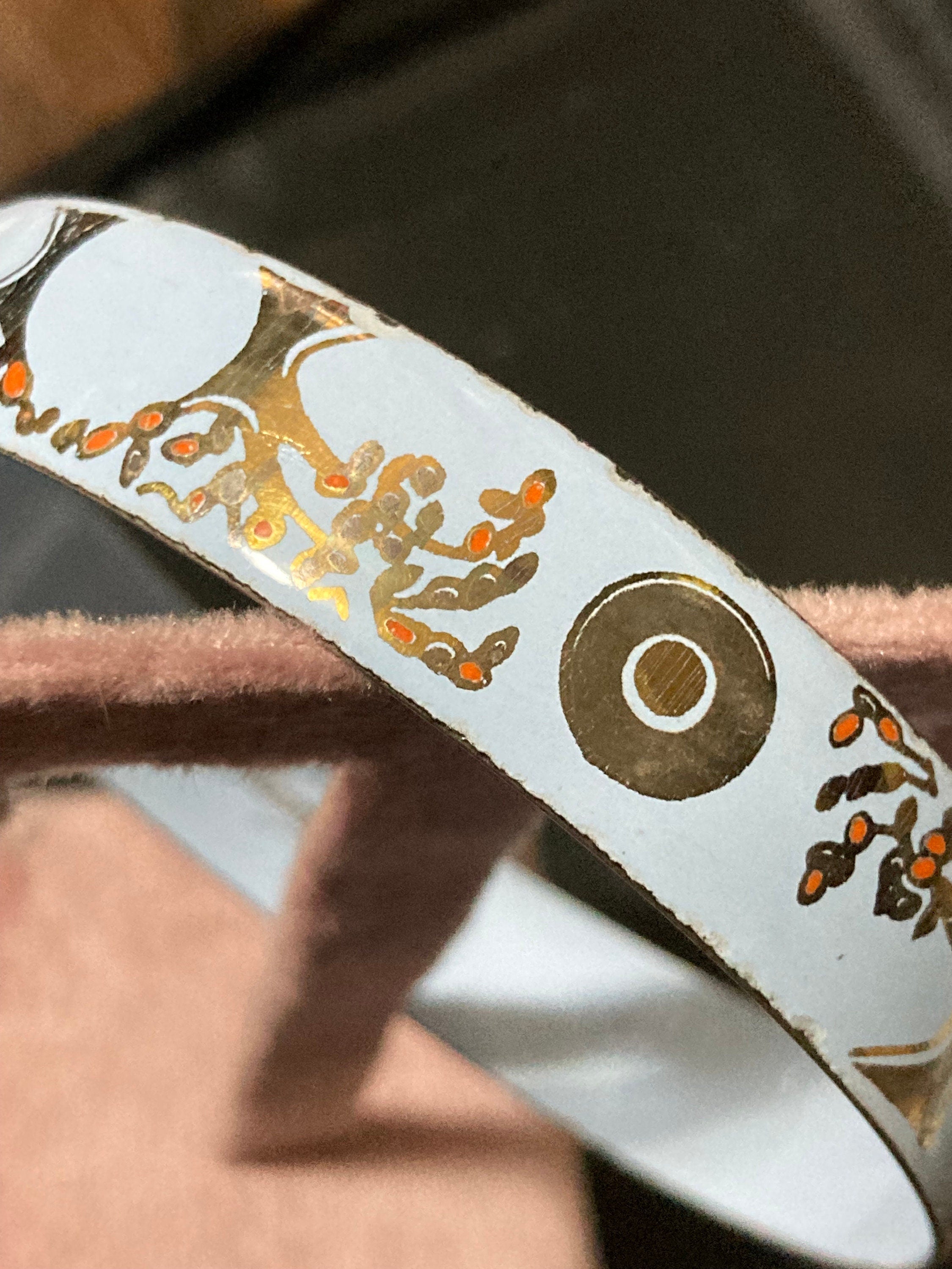 Vintage signed Marlene Capri light blue gold enamel antique floral style bangle