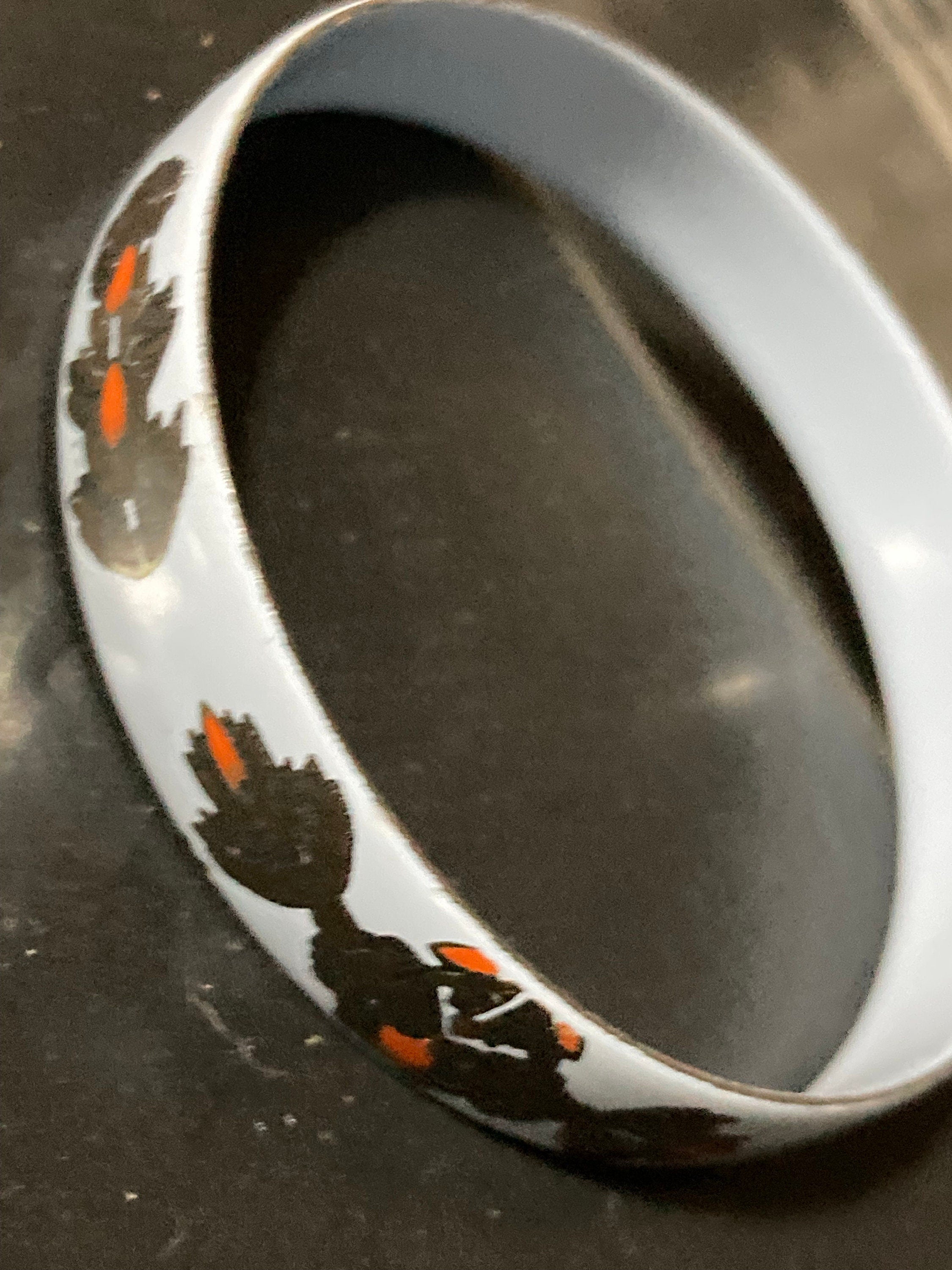 Vintage signed Marlene Capri white orange gold enamel antique floral style bangle