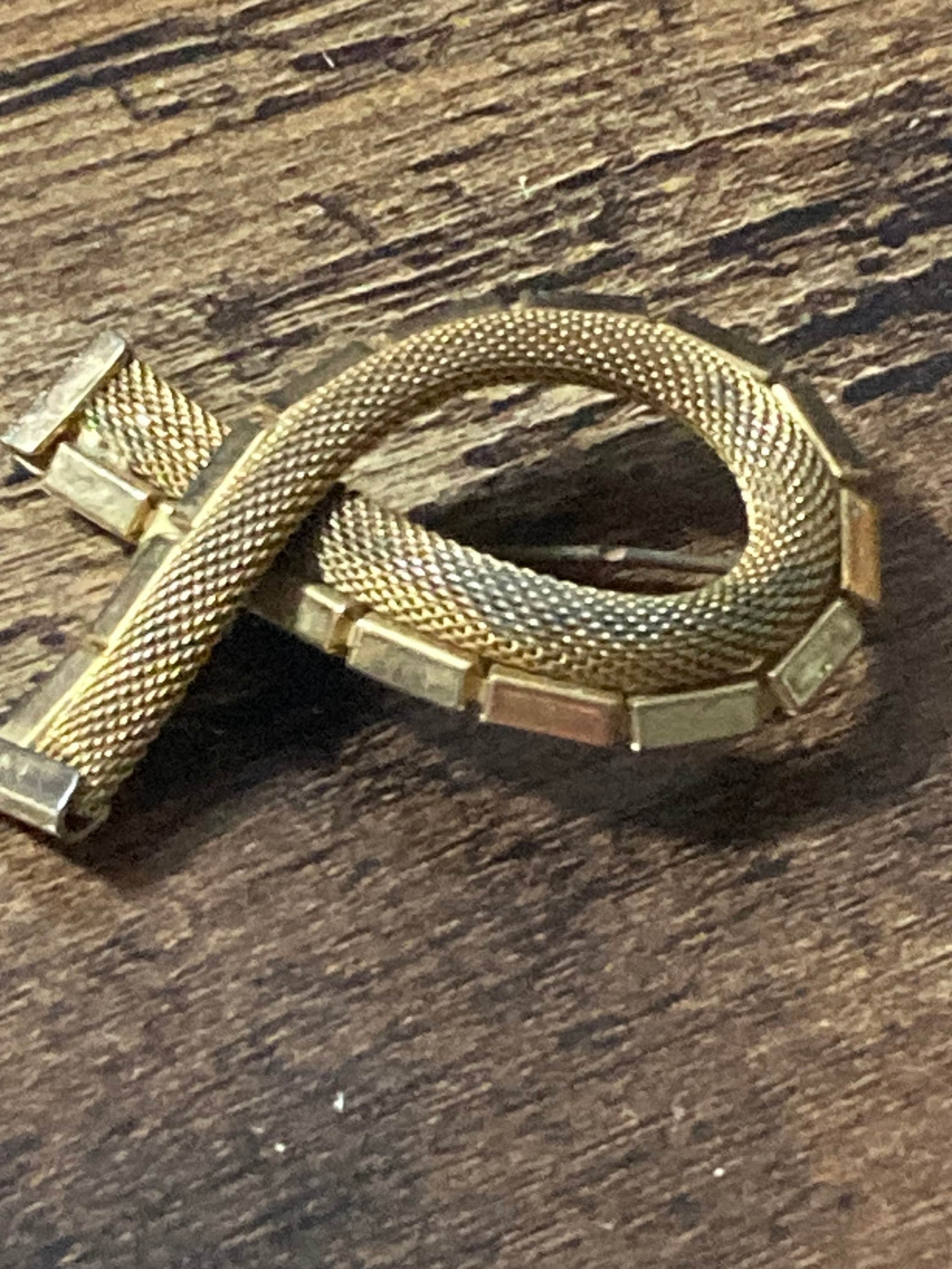 Large vintage mesh ribbon bow brooch MCM gold tone 5cm 1960s