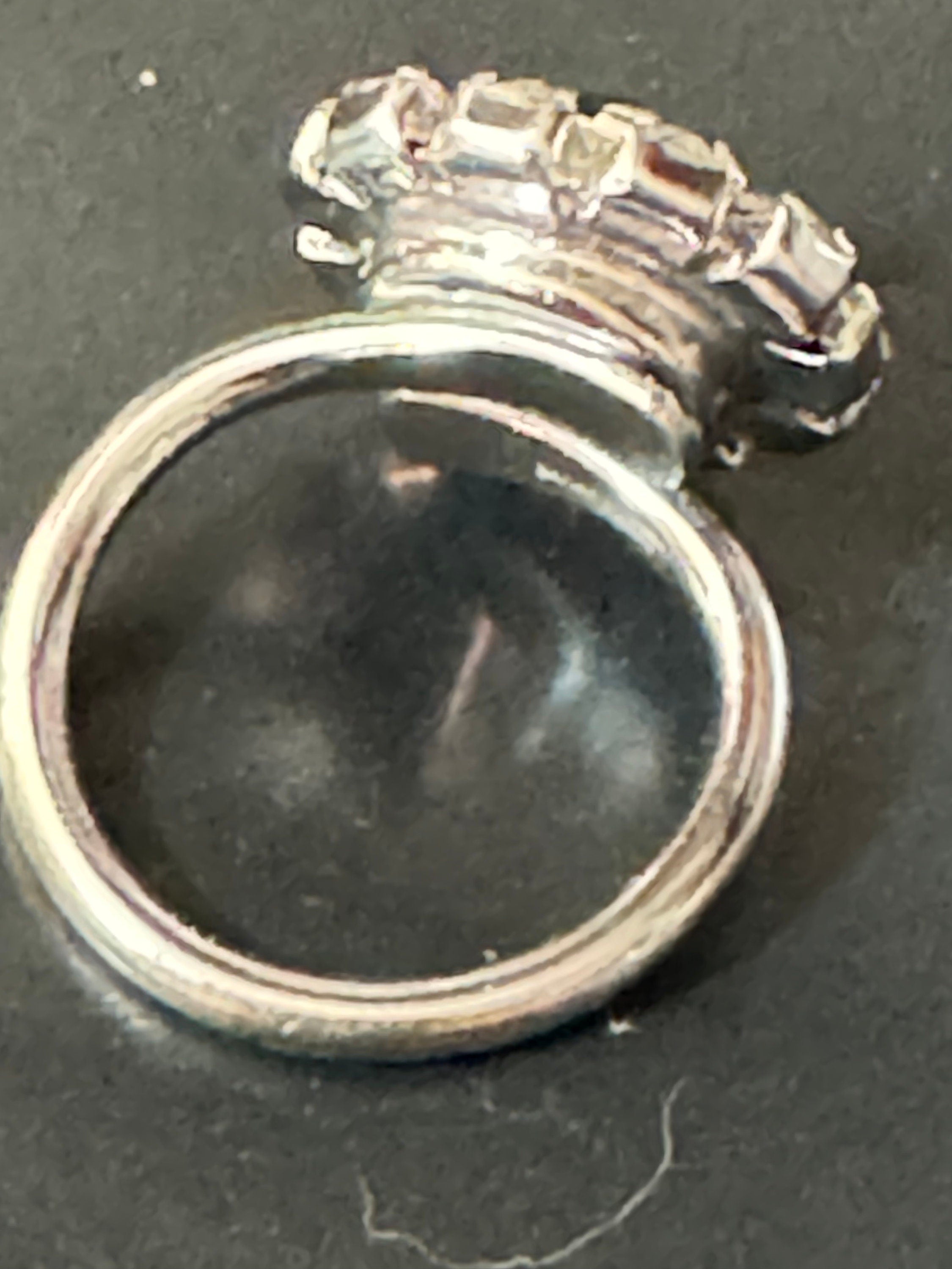 Signed sarah Coventry Silver tone black and clear crystal rhinestone adjustable cocktail ring size M N O