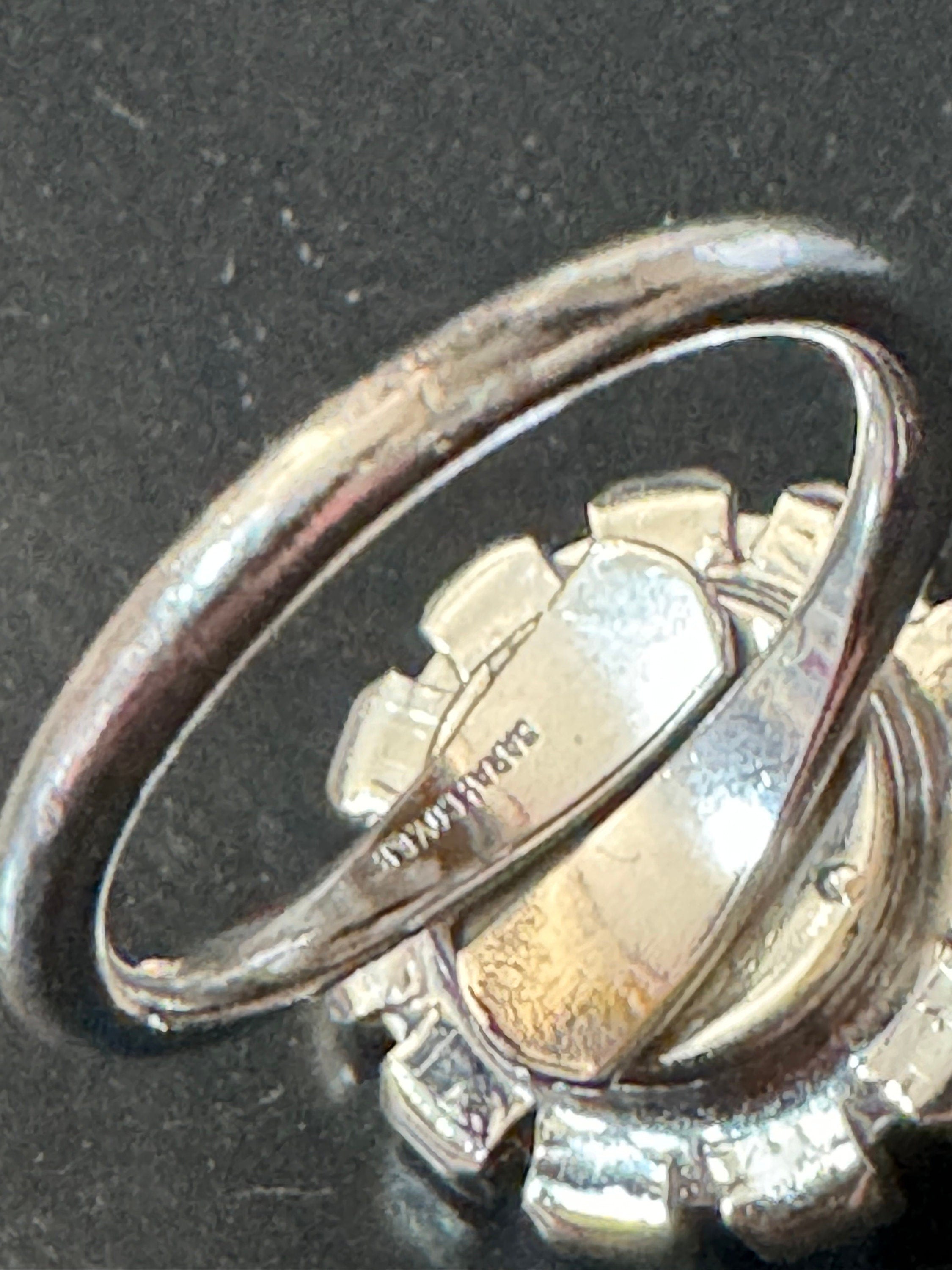 Signed sarah Coventry Silver tone black and clear crystal rhinestone adjustable cocktail ring size M N O