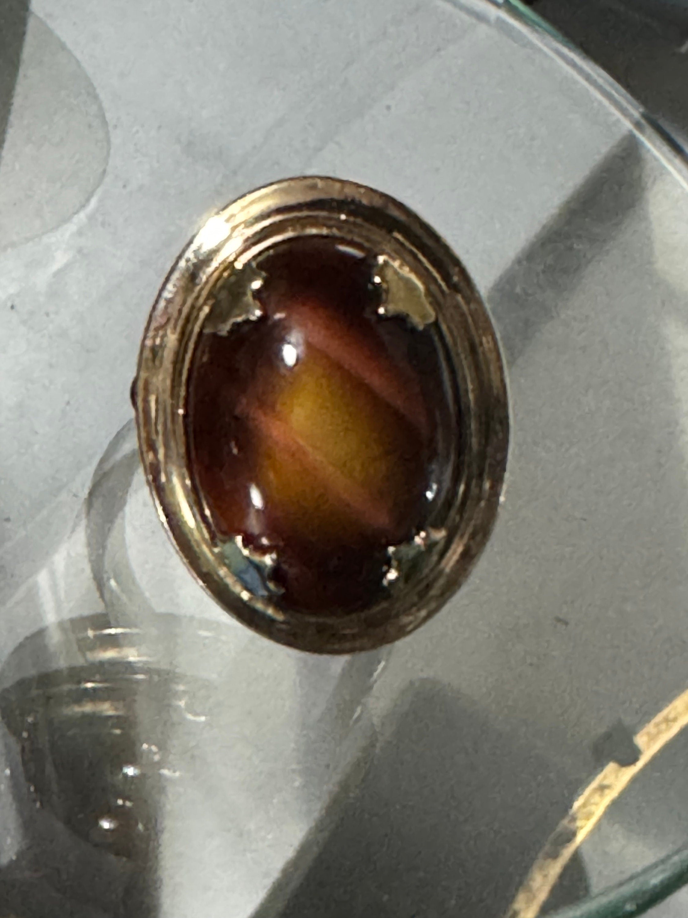 Sarah Coventry gold 1970s brutalist brown gemstone large cocktail ring adjustable L M N