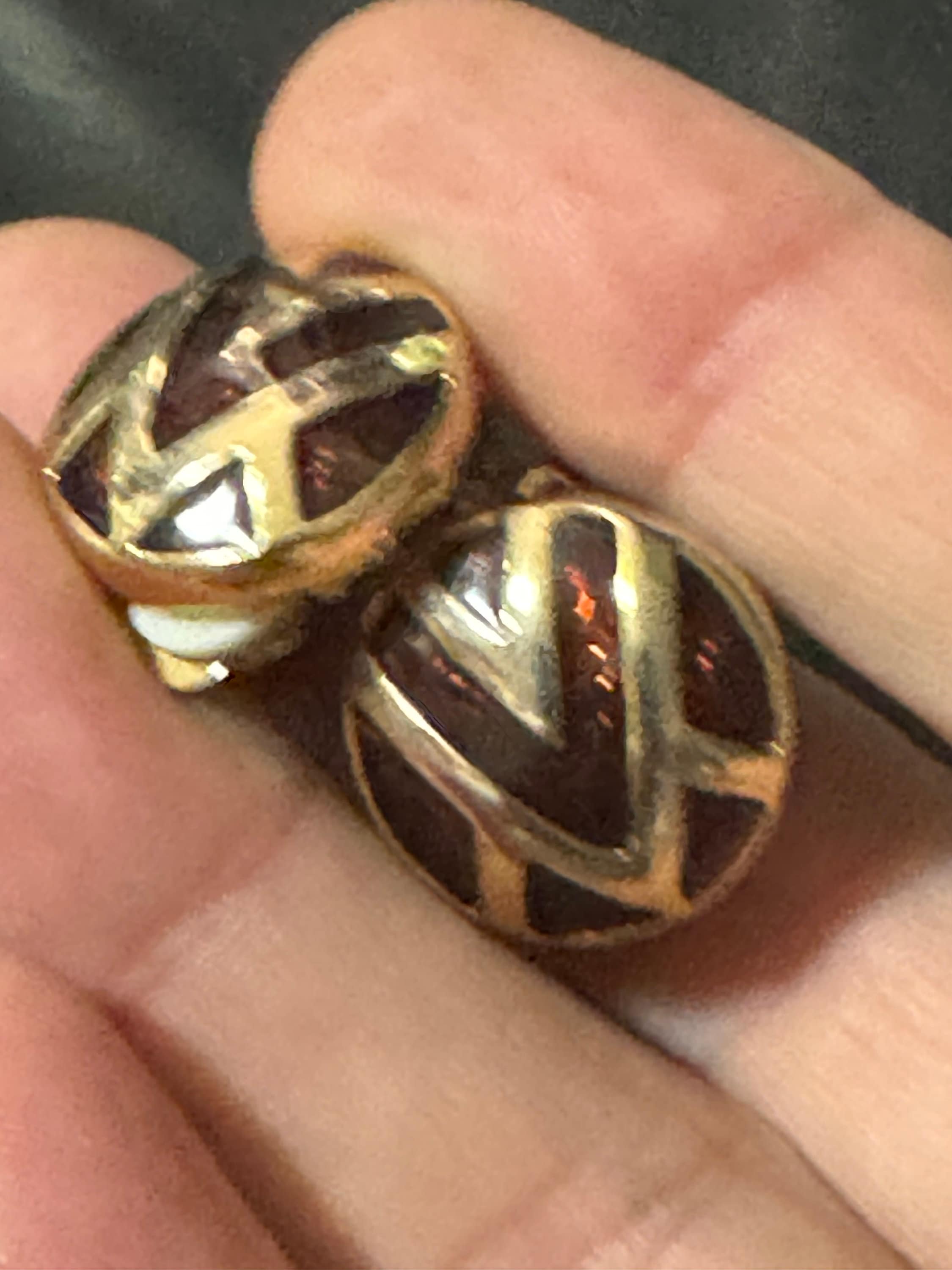 Vintage brown enamel gold tone Clip On Stud Earrings 1980s retro