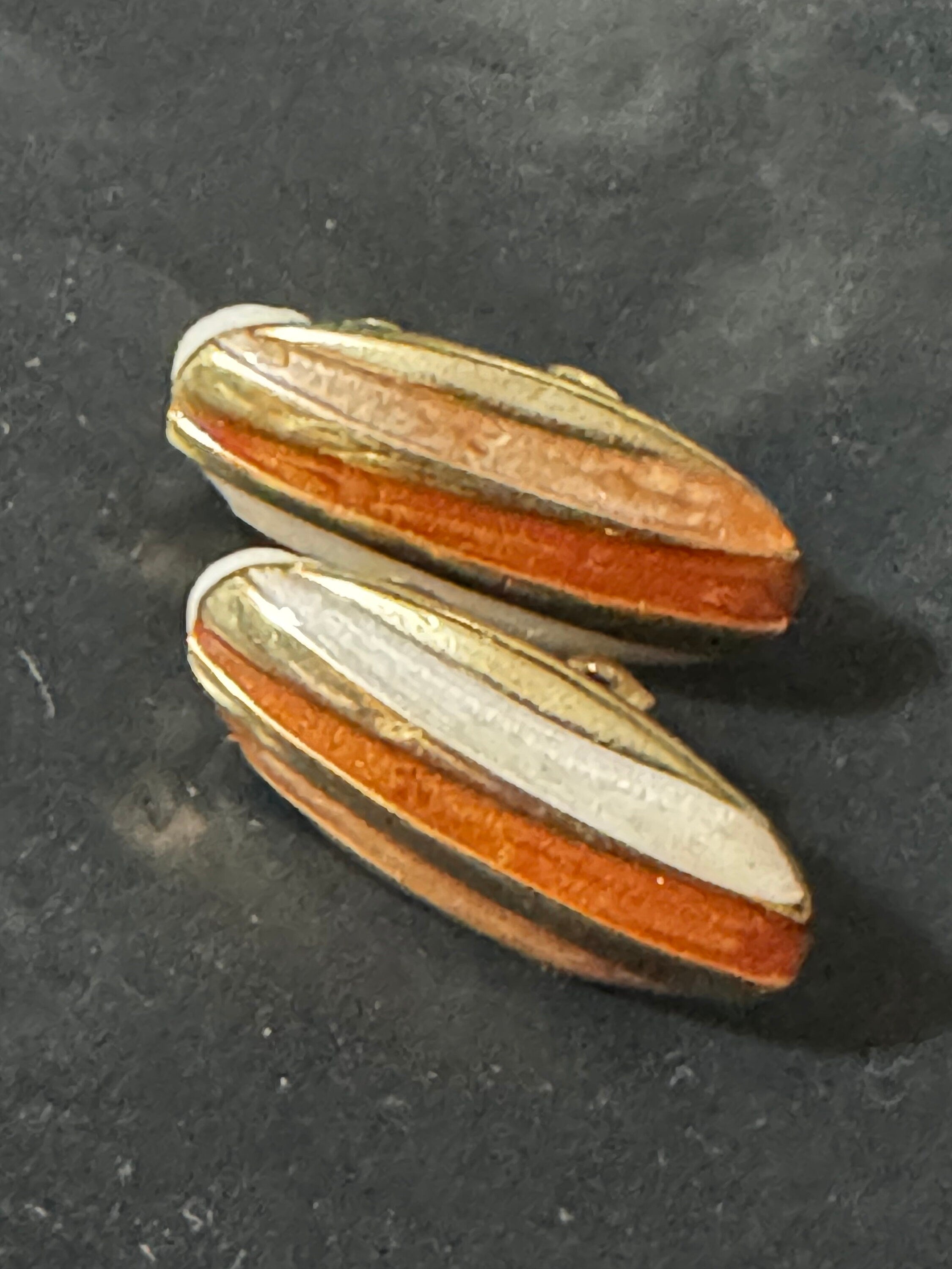 Vintage High End Gold tone brown beige cream  enamel clip on earrings