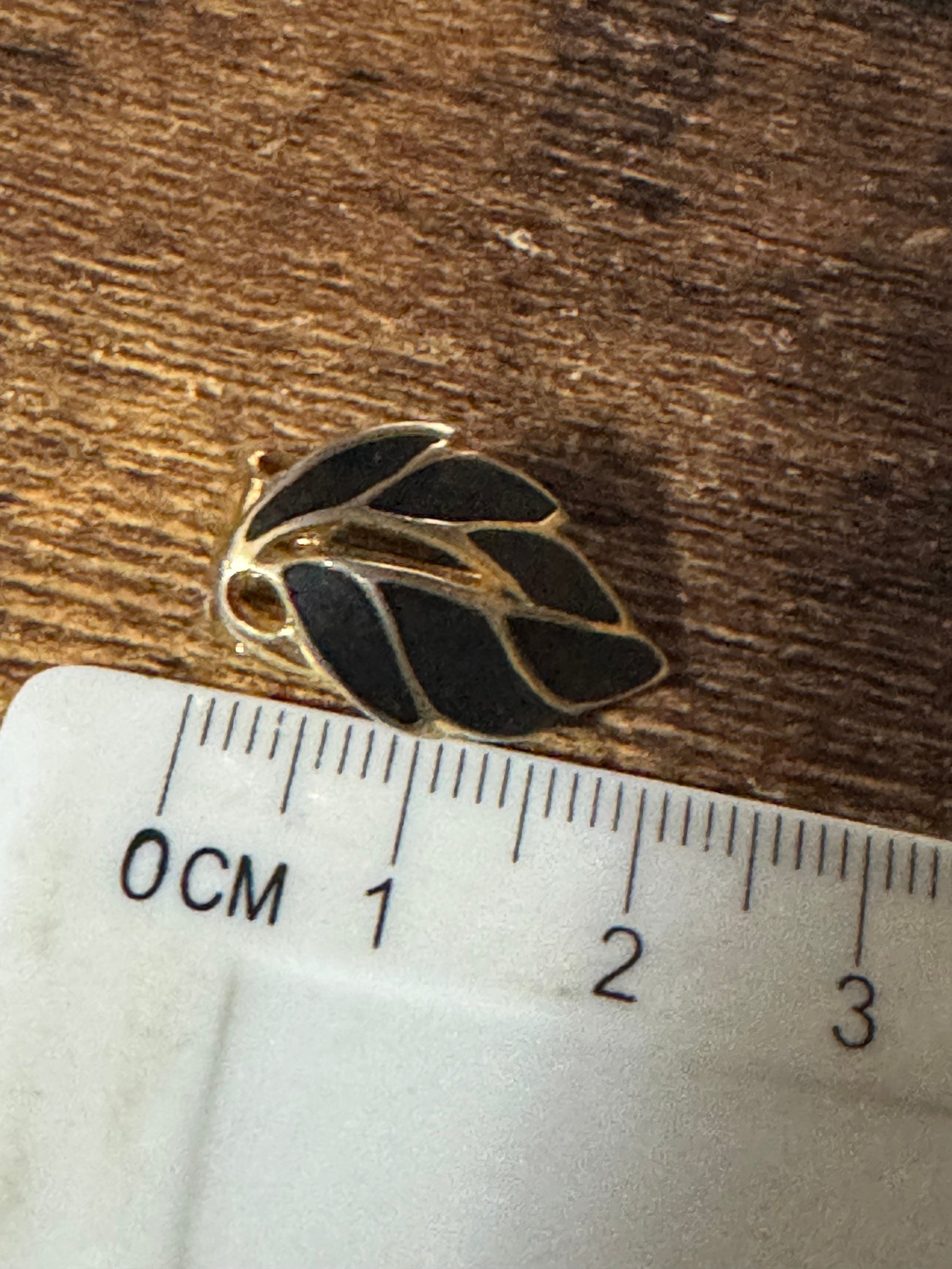 Vintage SOLIEL Leaf Earrings: 1980s Gold Tone Black Enamel Clip Ons