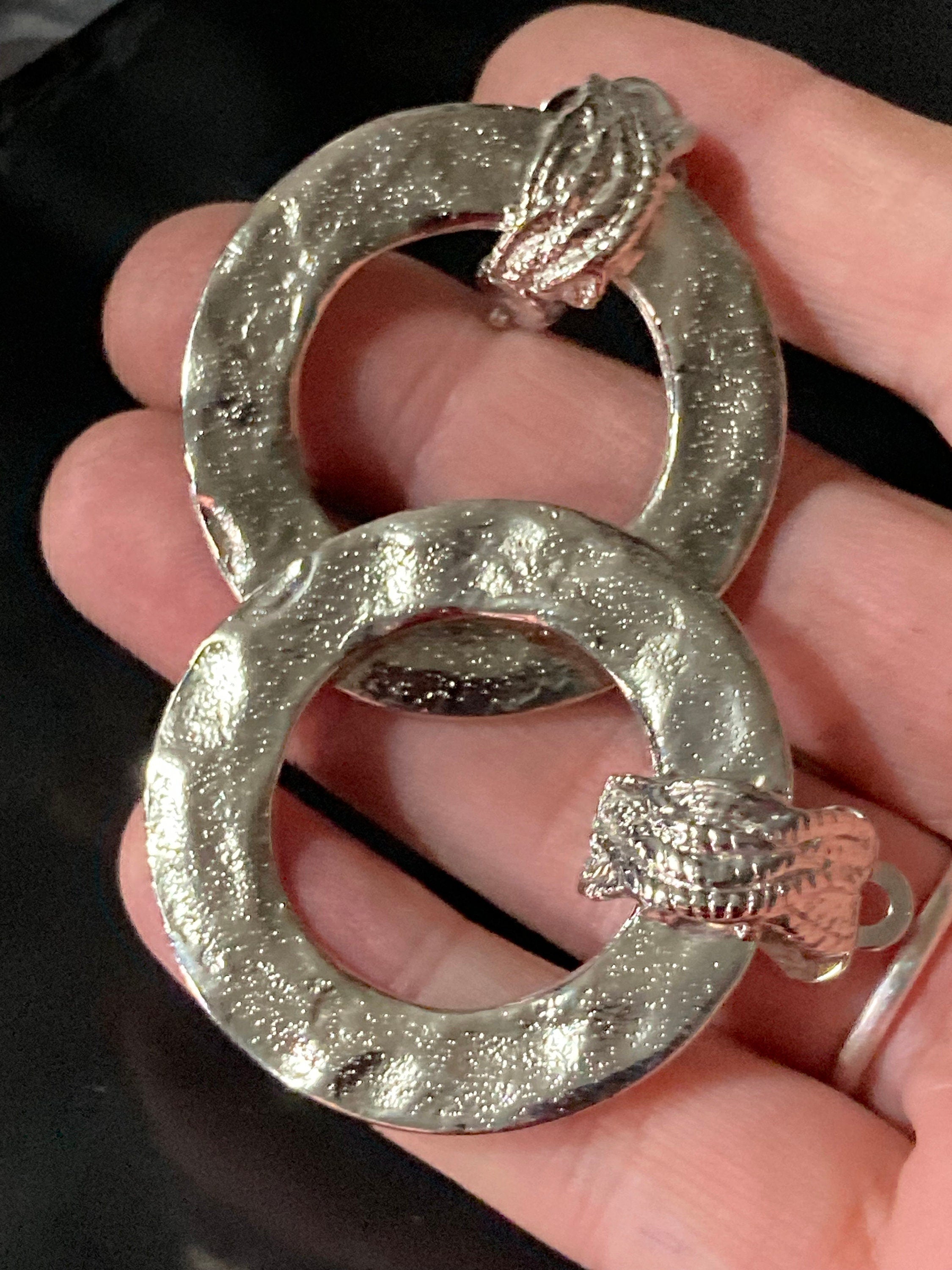 vintage oversized Silver plated 5cm door knocker round clip on earrings