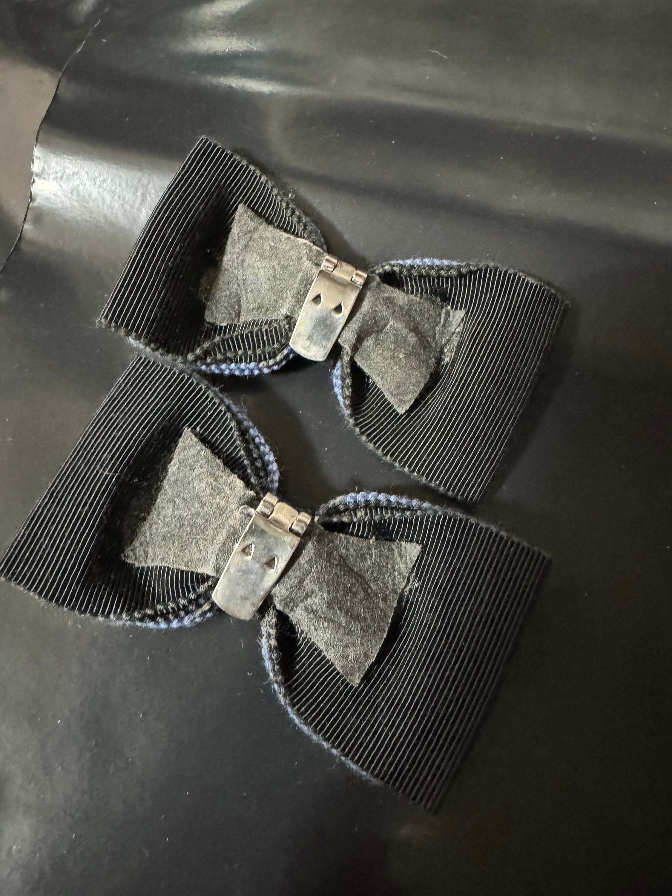 Vintage pair of Blue black grosgrain BOW shoe clips