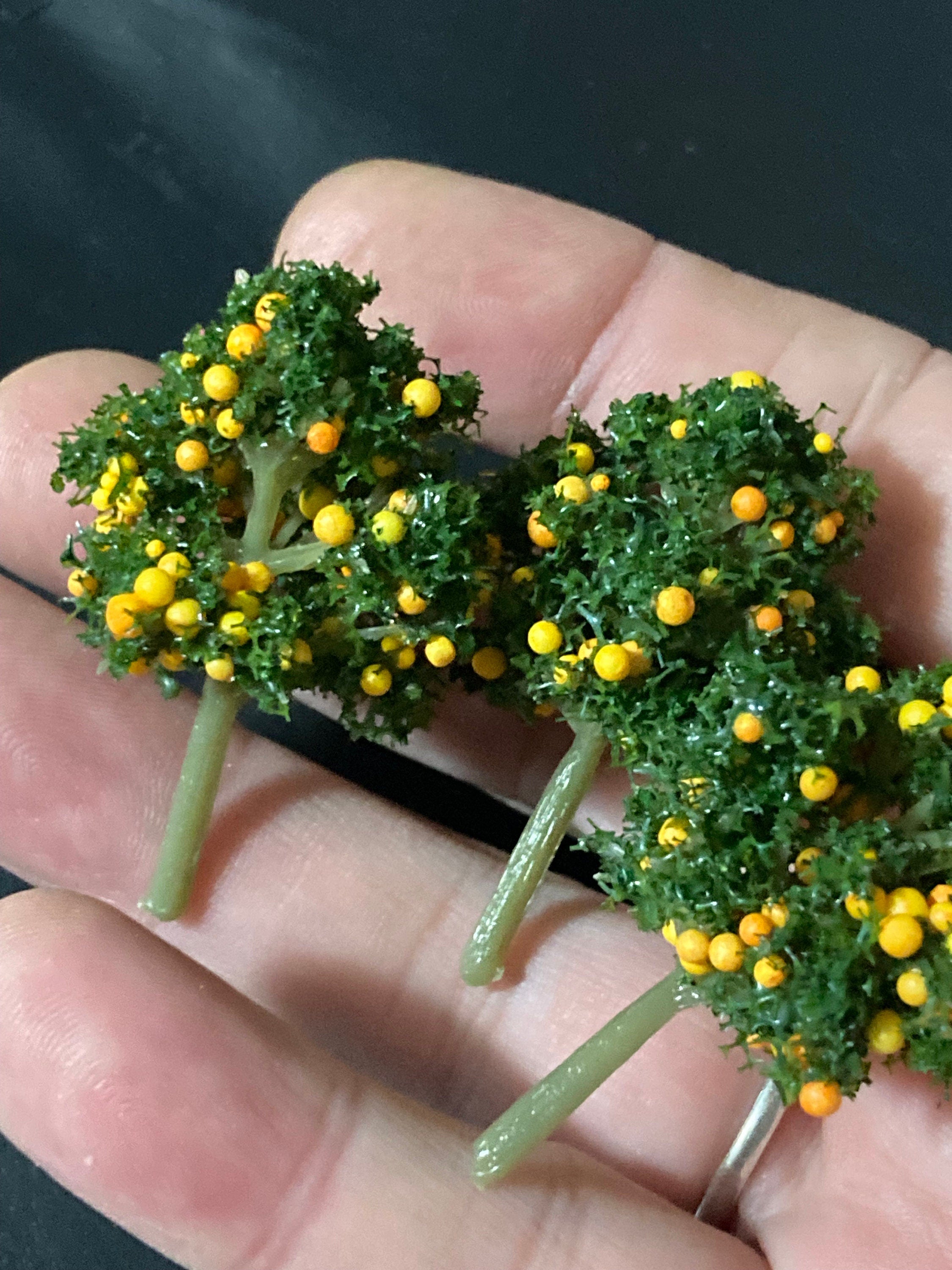 3 x 4cm miniature green orange fruit tree cake toppers micro landscape scenery woodland