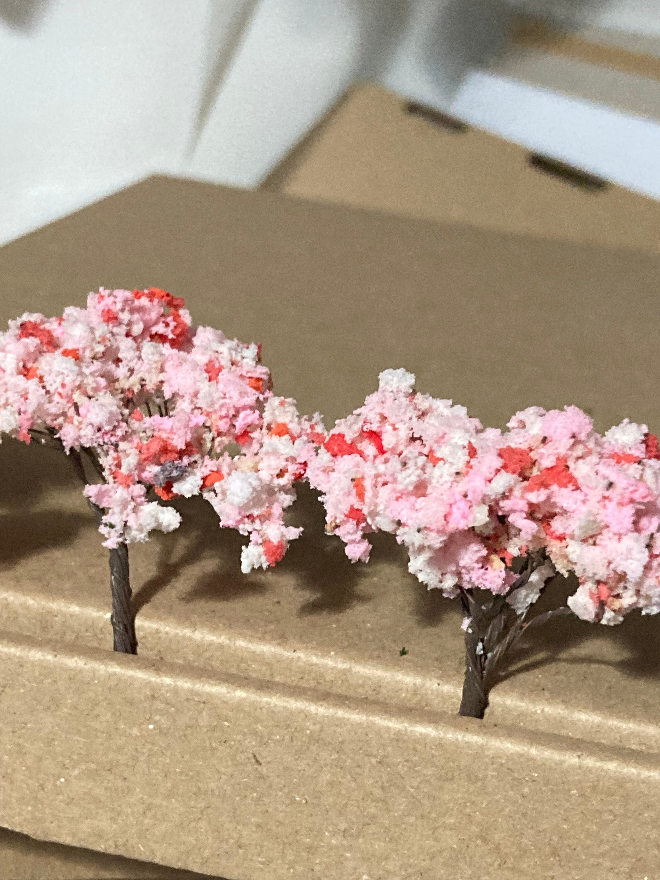 3 pieces 4cm light pink miniature Japanese blossom tree cake toppers micro landscape scenery woodland