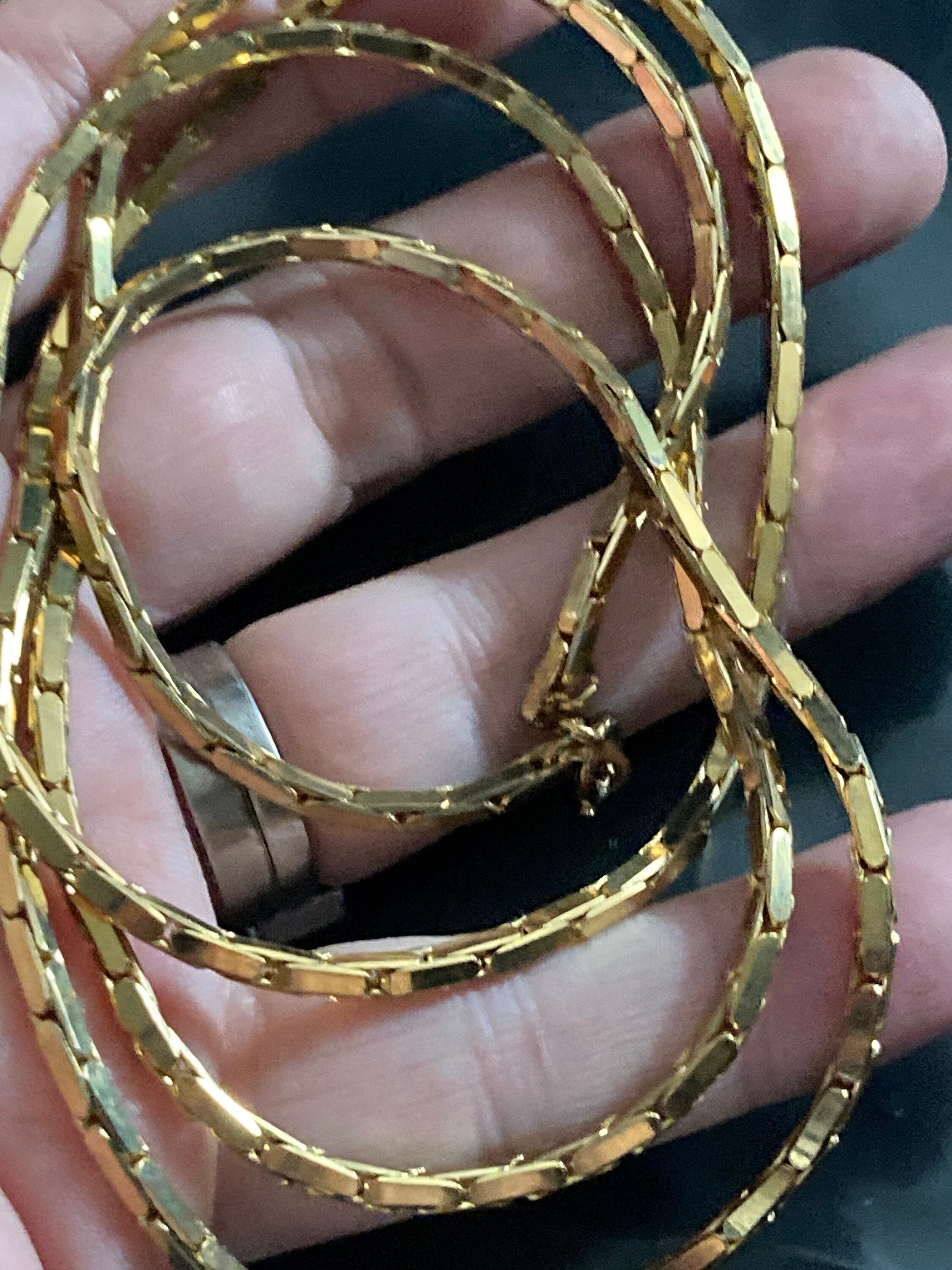 27 inch 90cm long 1980s thick gold plated articulated chain necklace for layering