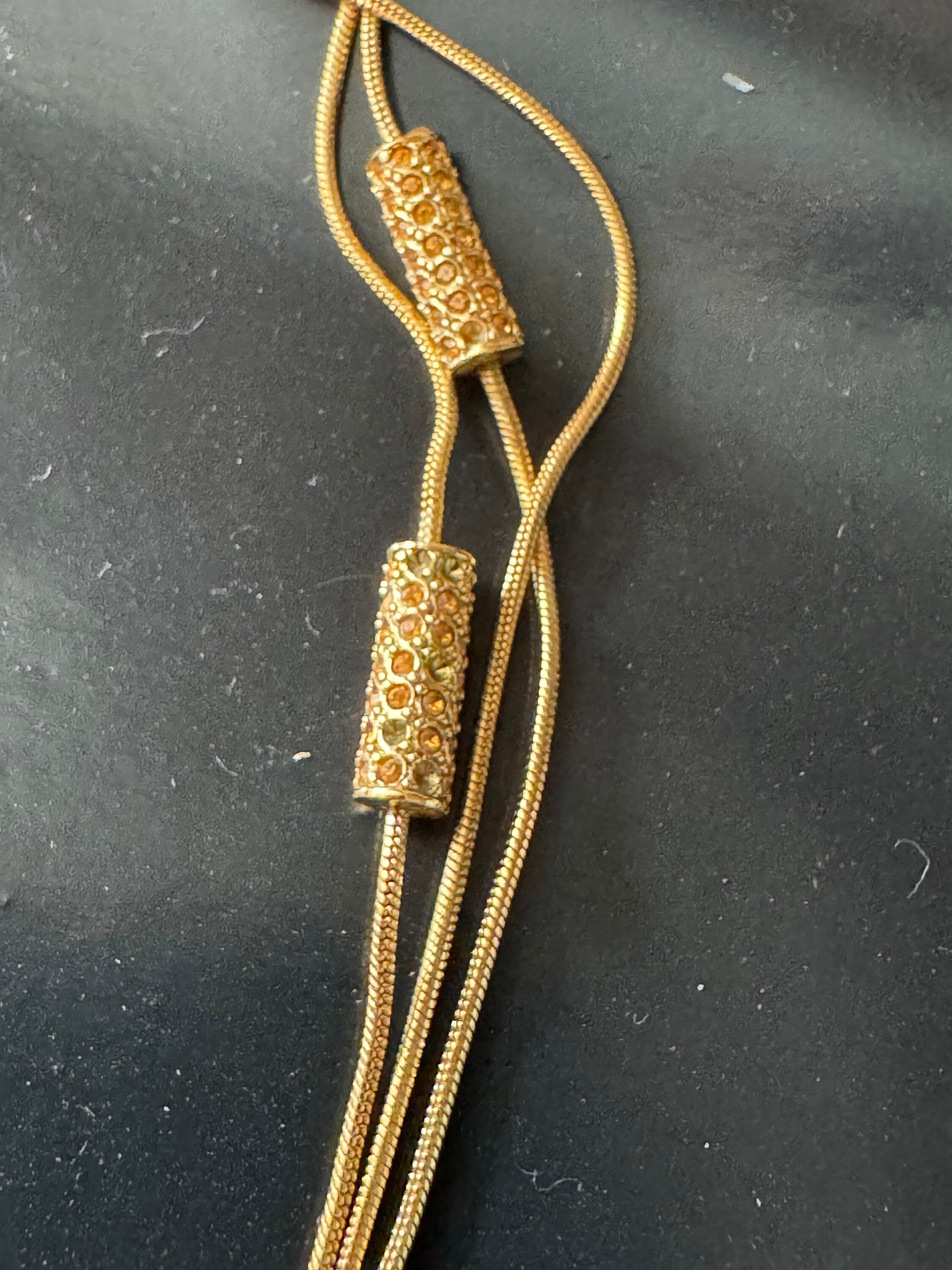 signed GROSSE soft orange diamanté crystal multi strand gold chain link choker necklace