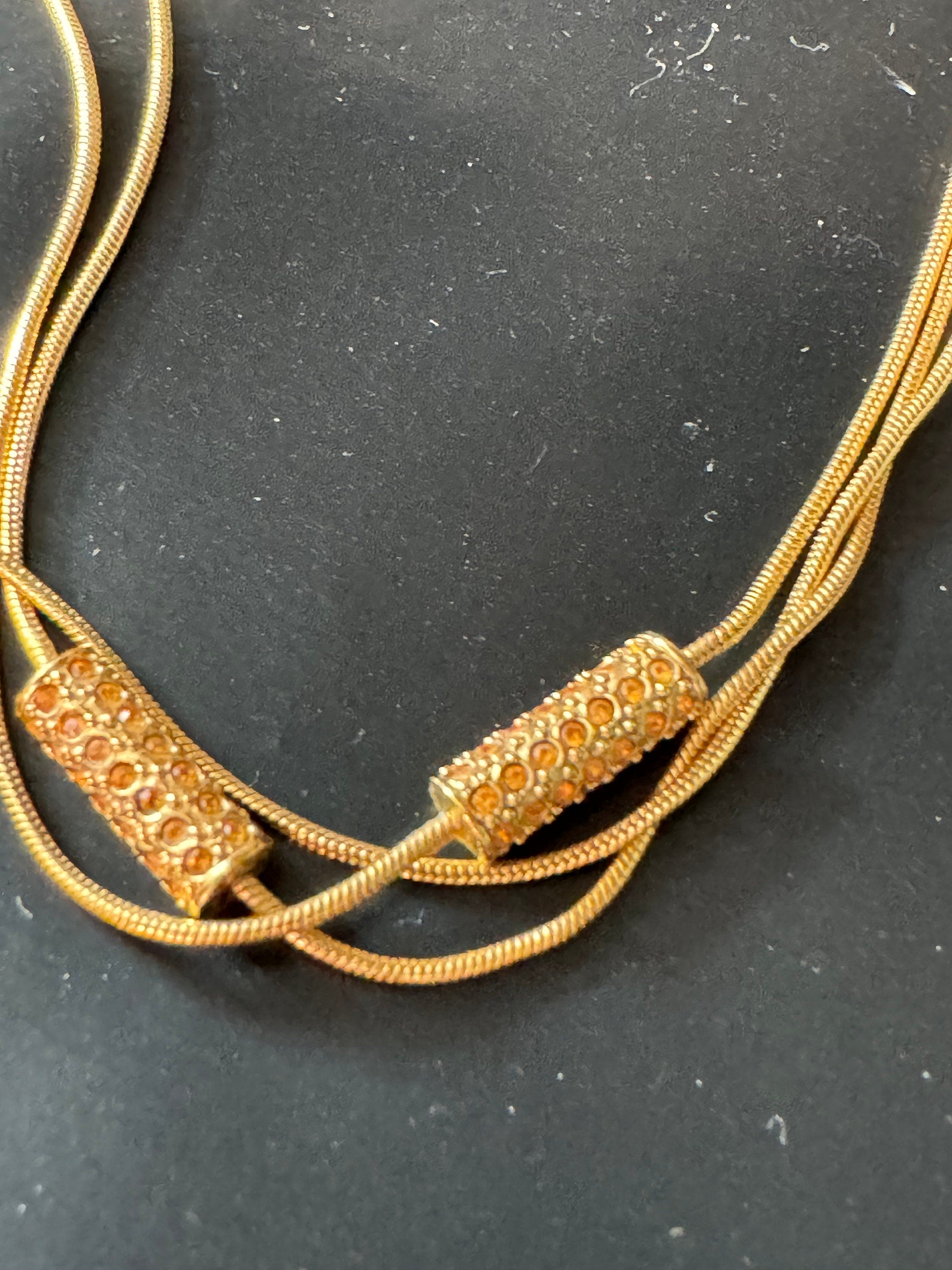 signed GROSSE soft orange diamanté crystal multi strand gold chain link choker necklace