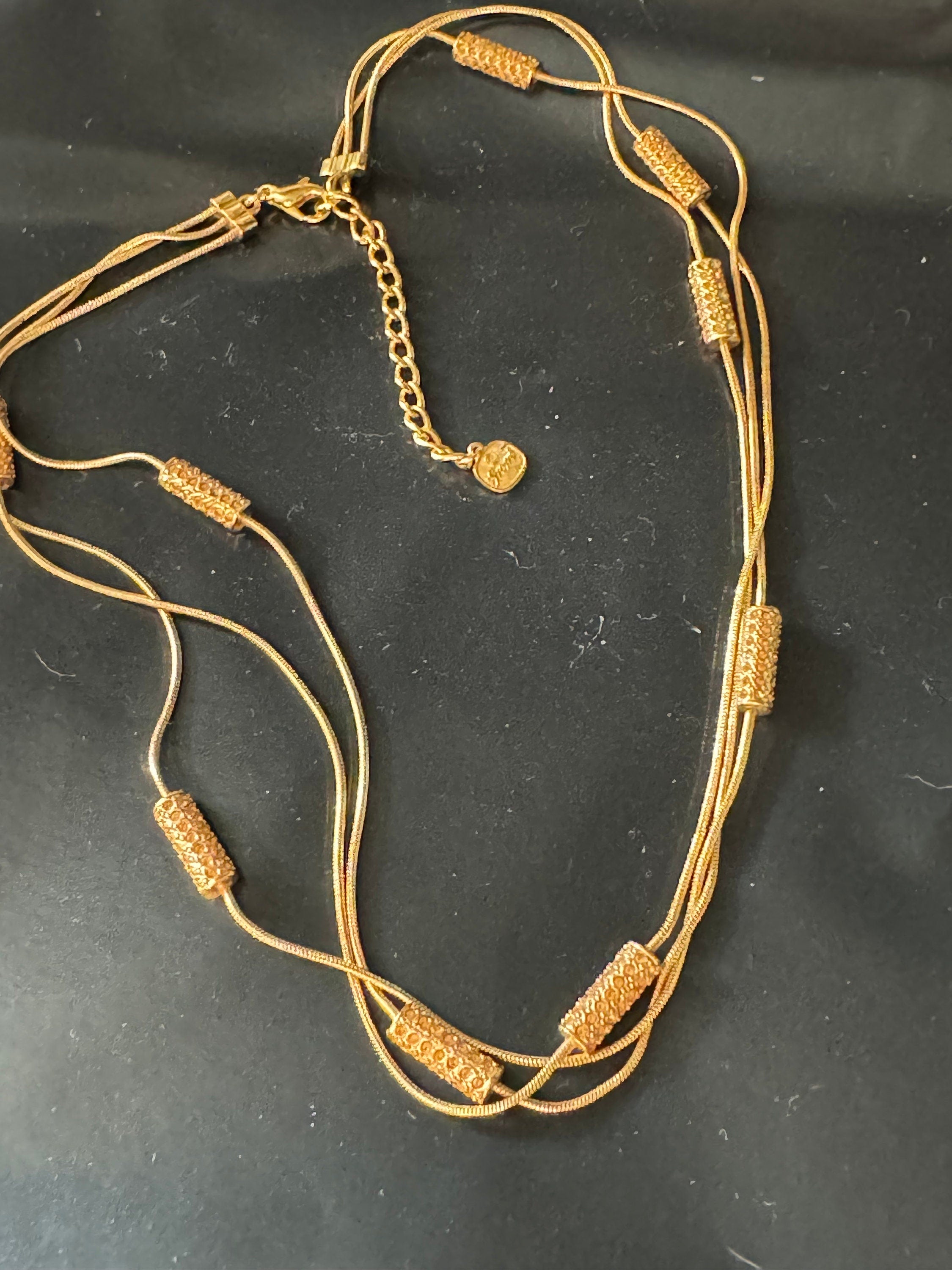signed GROSSE soft orange diamanté crystal multi strand gold chain link choker necklace