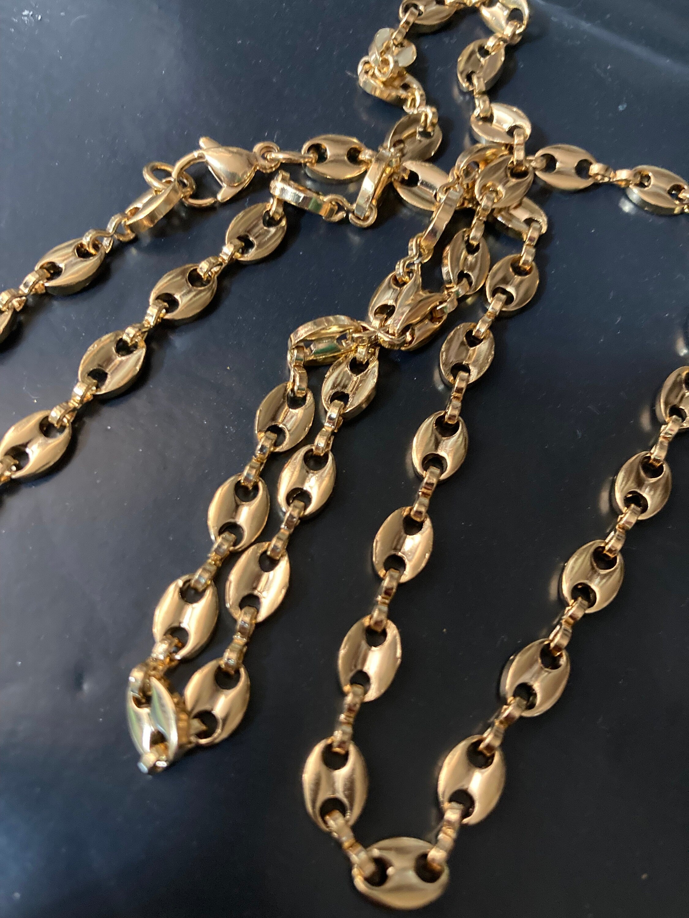 18 inch 60cm 5mm gold plated mariner coffee bean long chain necklace