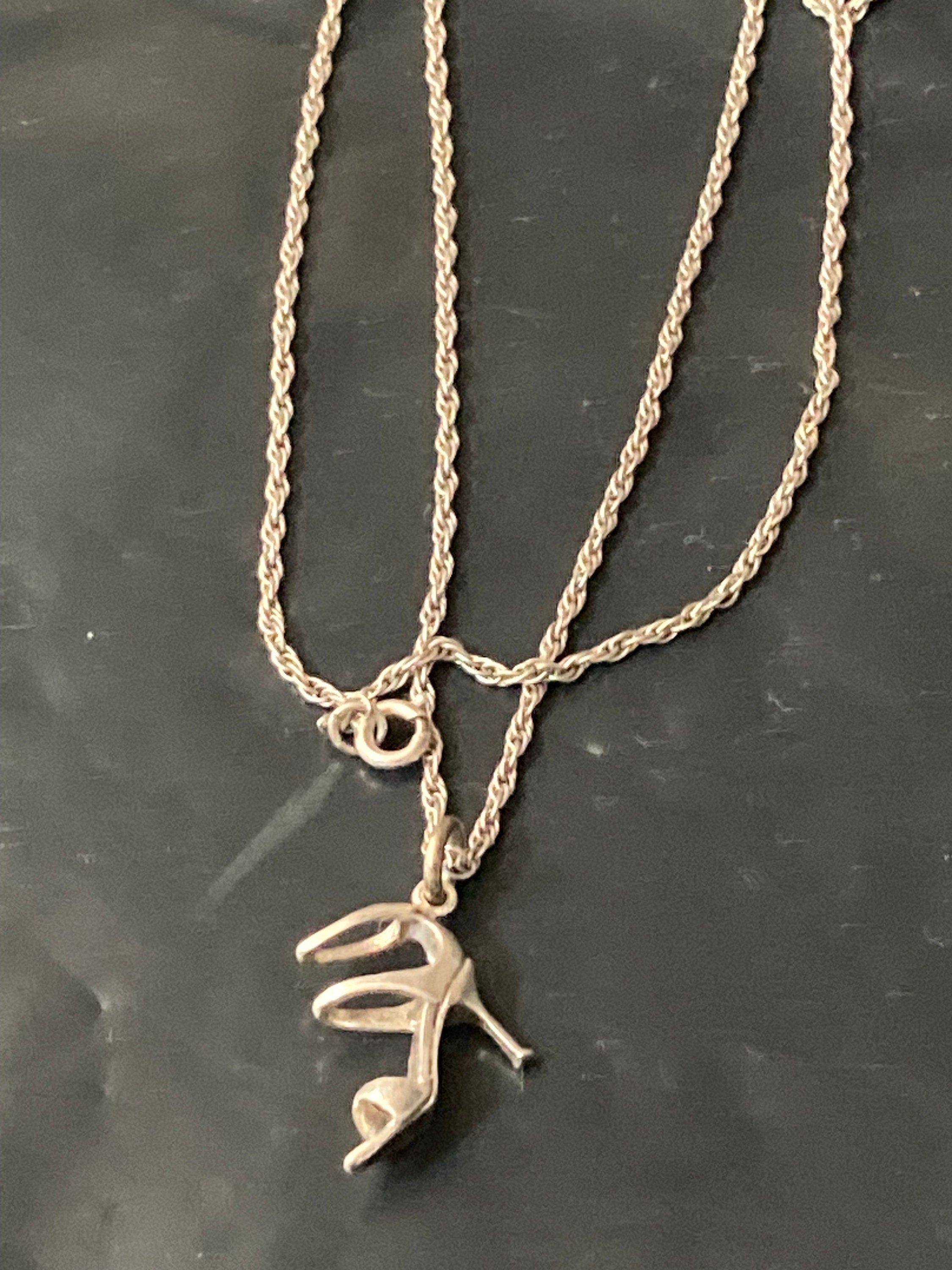 Novelty ladies stiletto shoe pendant sterling 925 silver on 47cm rope chain necklace