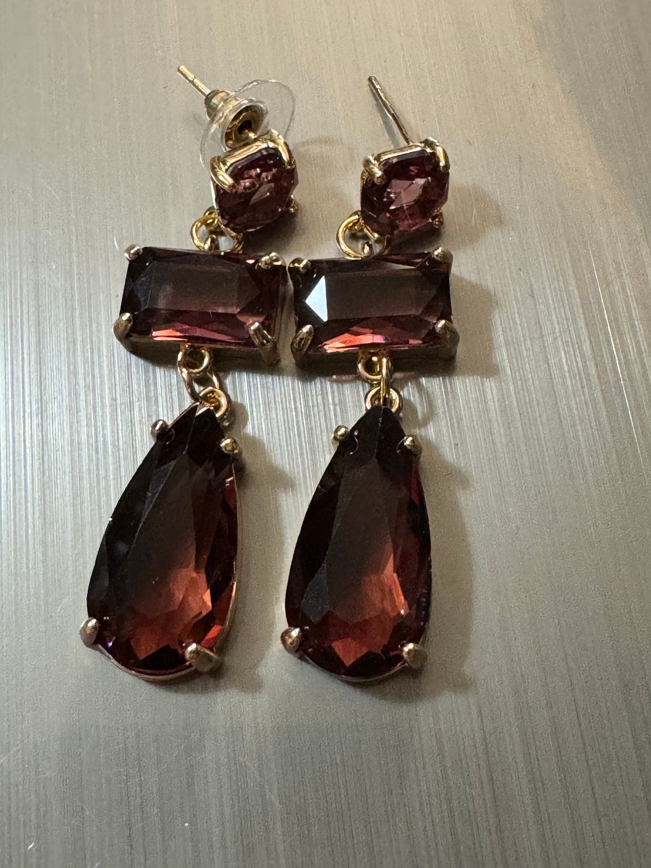 18k gold plated amethyst purple Crystal diamanté teardrop earrings