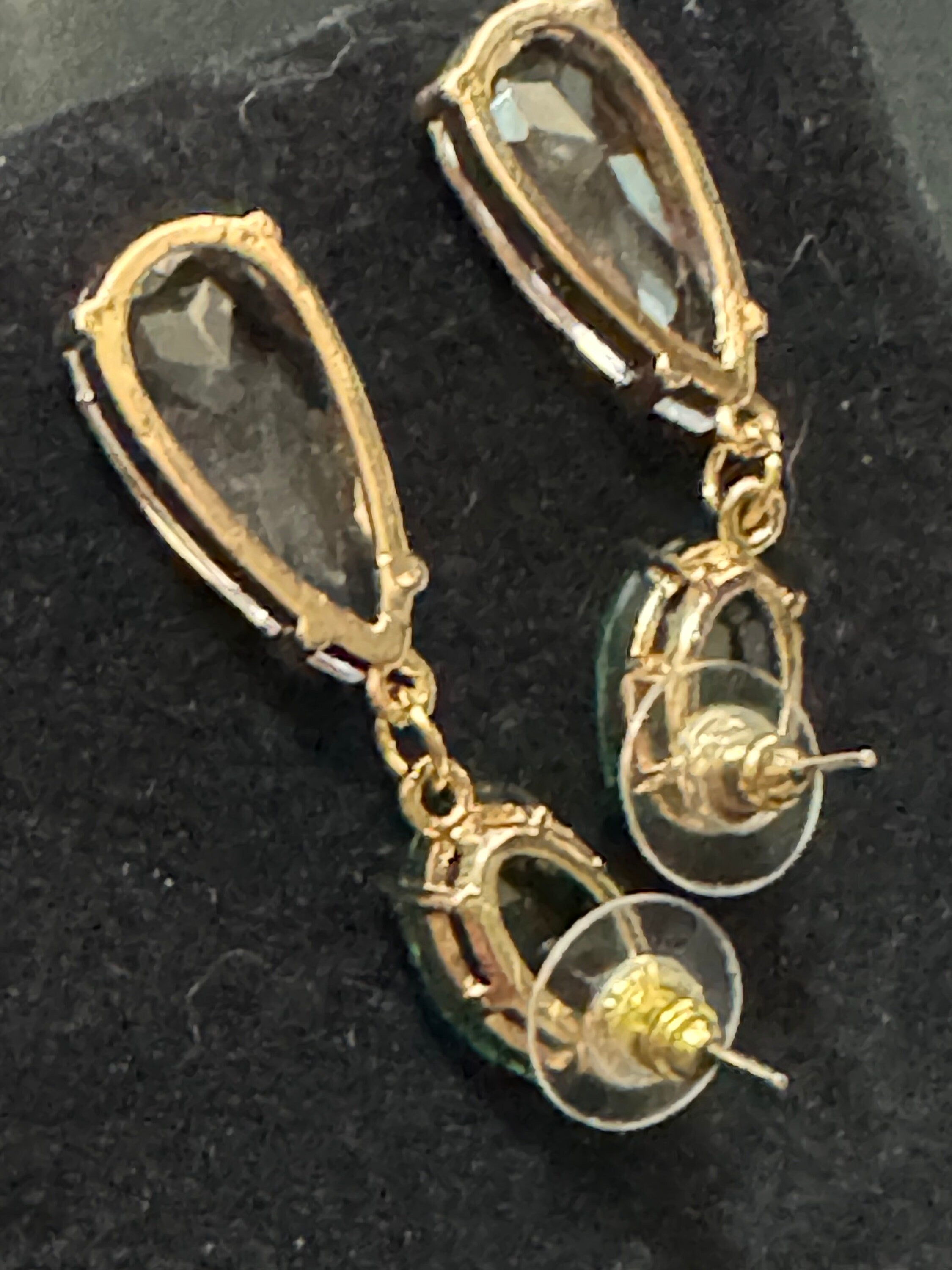 18k Gold plated emerald green clear crystal diamanté rhinestone dangly long drop earrings