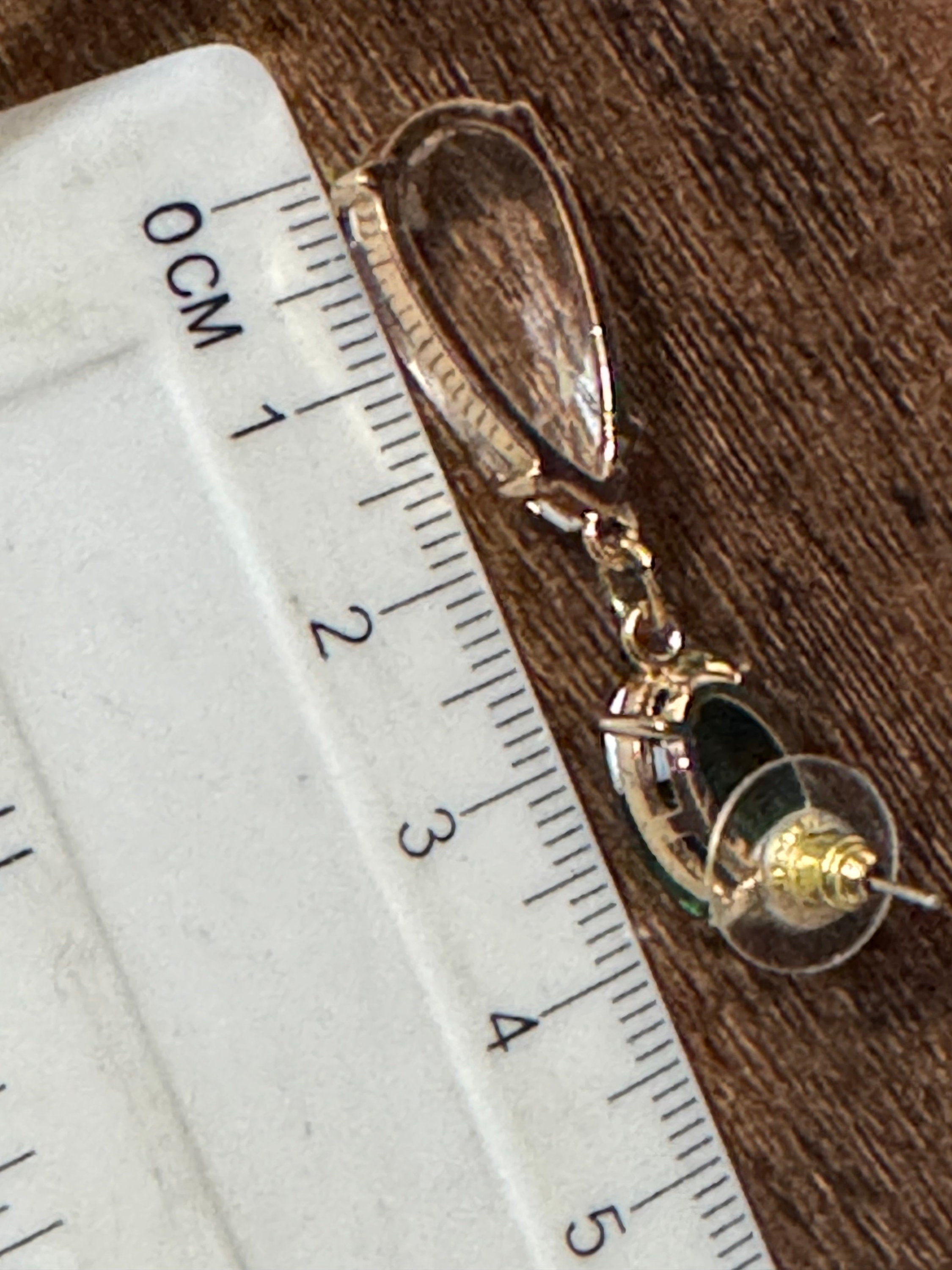 18k Gold plated emerald green clear crystal diamanté rhinestone dangly long drop earrings
