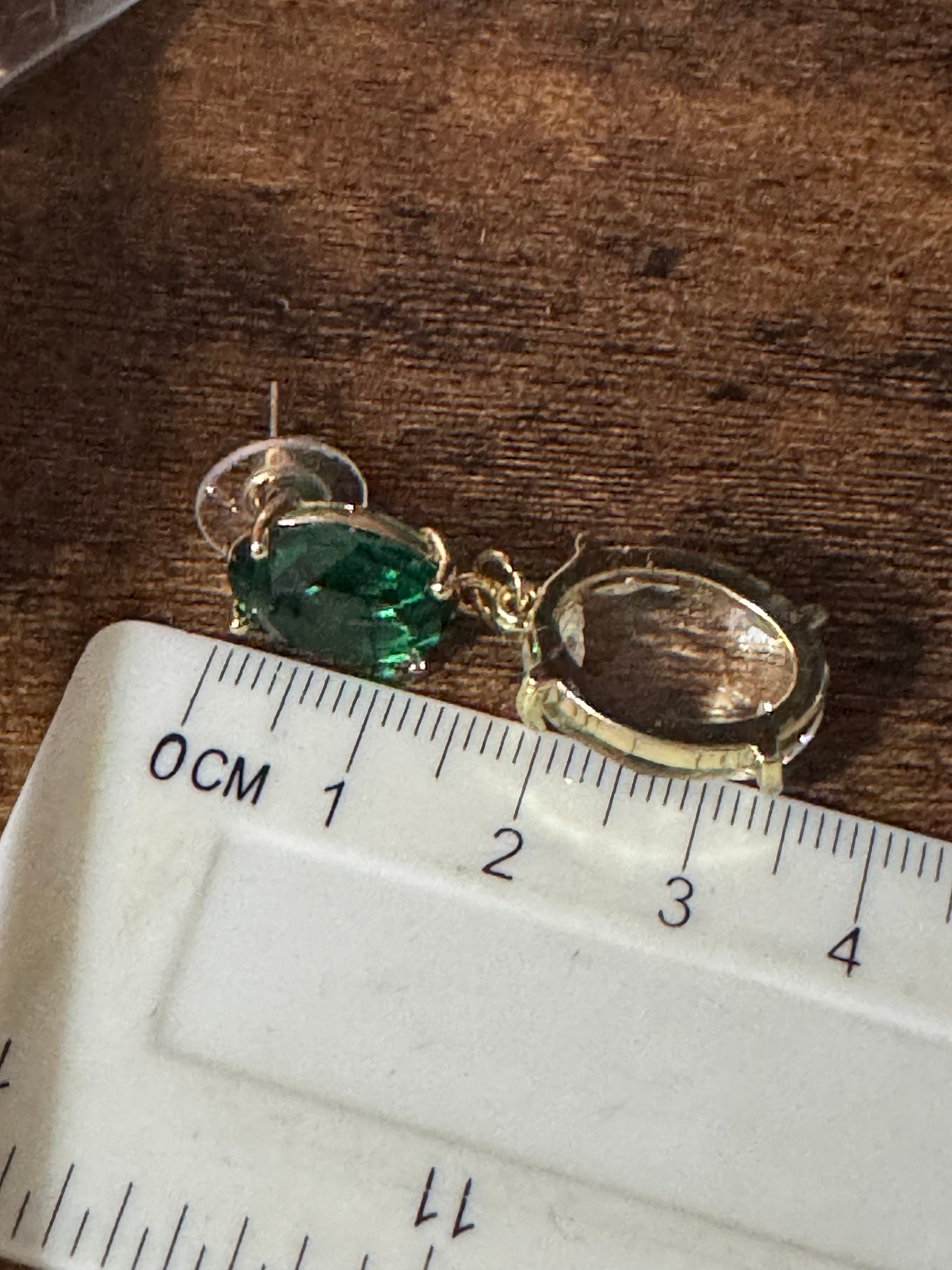18k Gold plated emerald green clear crystal diamanté rhinestone dangly oval drop earrings