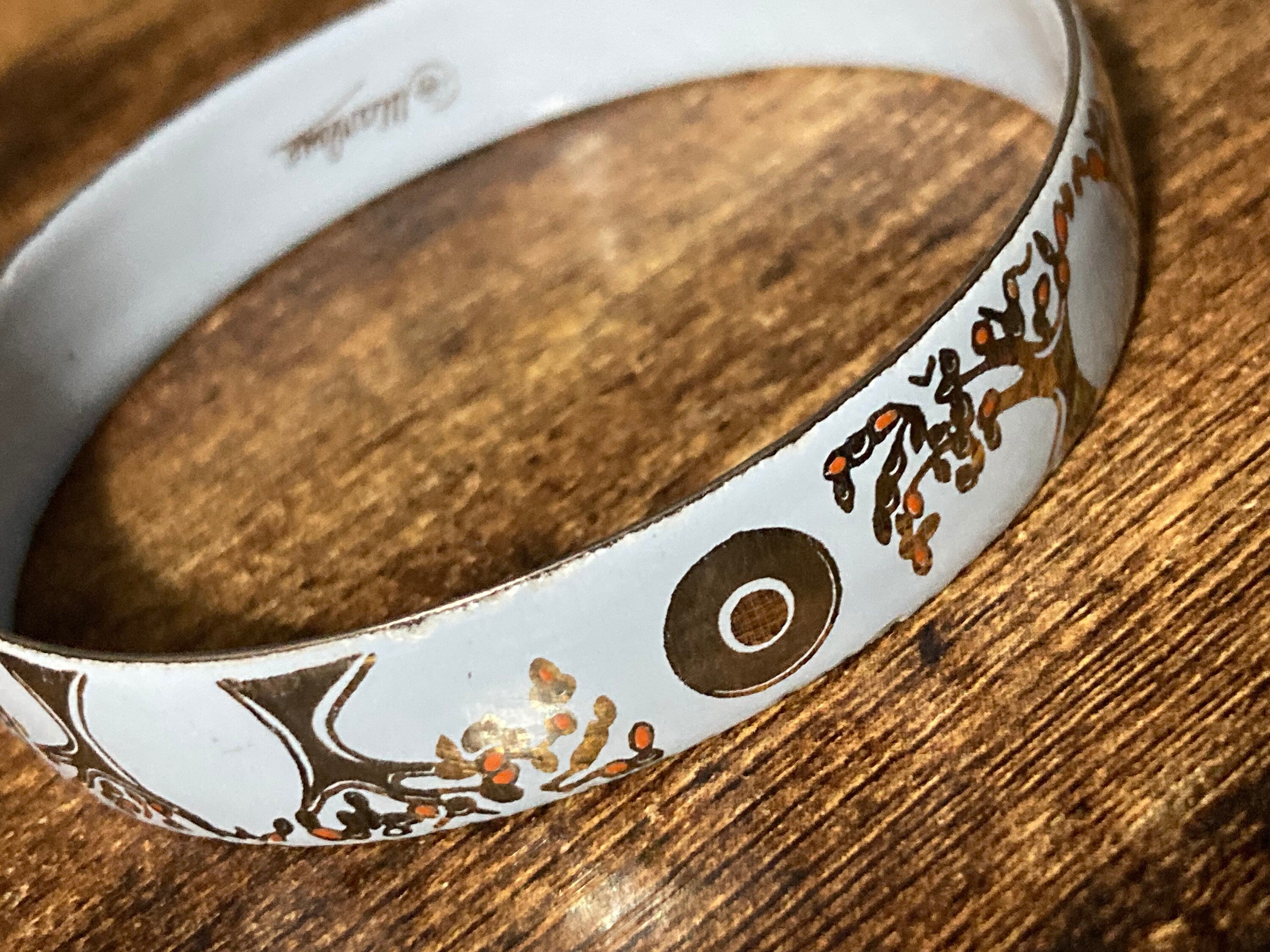 Vintage signed Marlene Capri light blue gold enamel antique floral style bangle