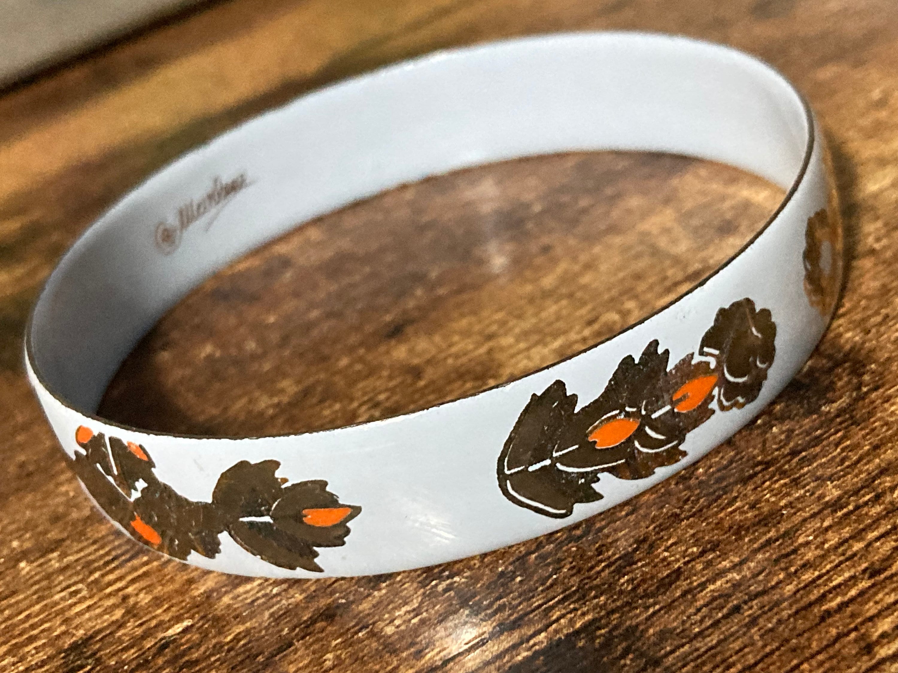 Vintage signed Marlene Capri white orange gold enamel antique floral style bangle