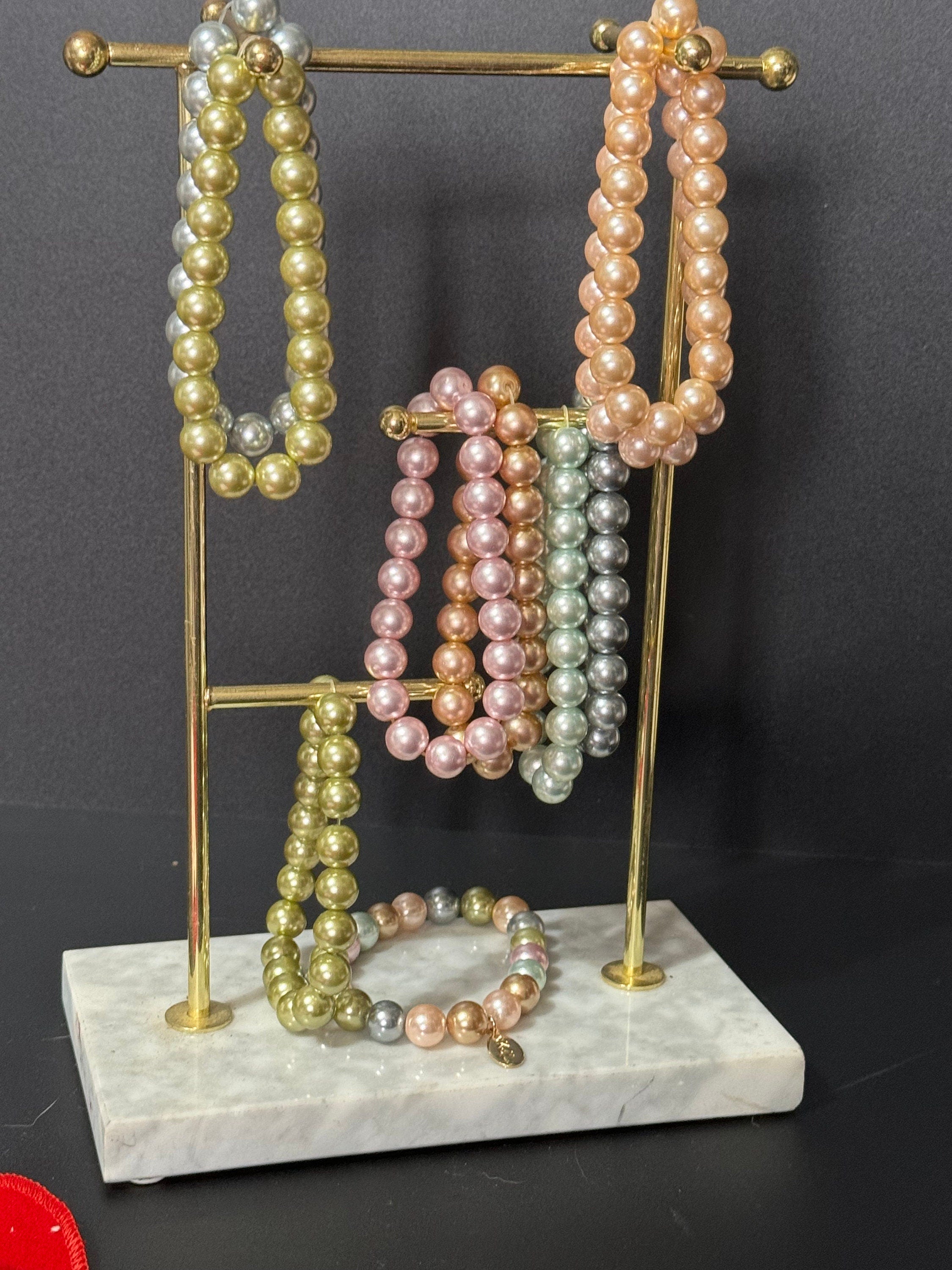 Signed KJL Set of 10 beaded glass pearl bracelets grey pink white Kenneth jay lane
