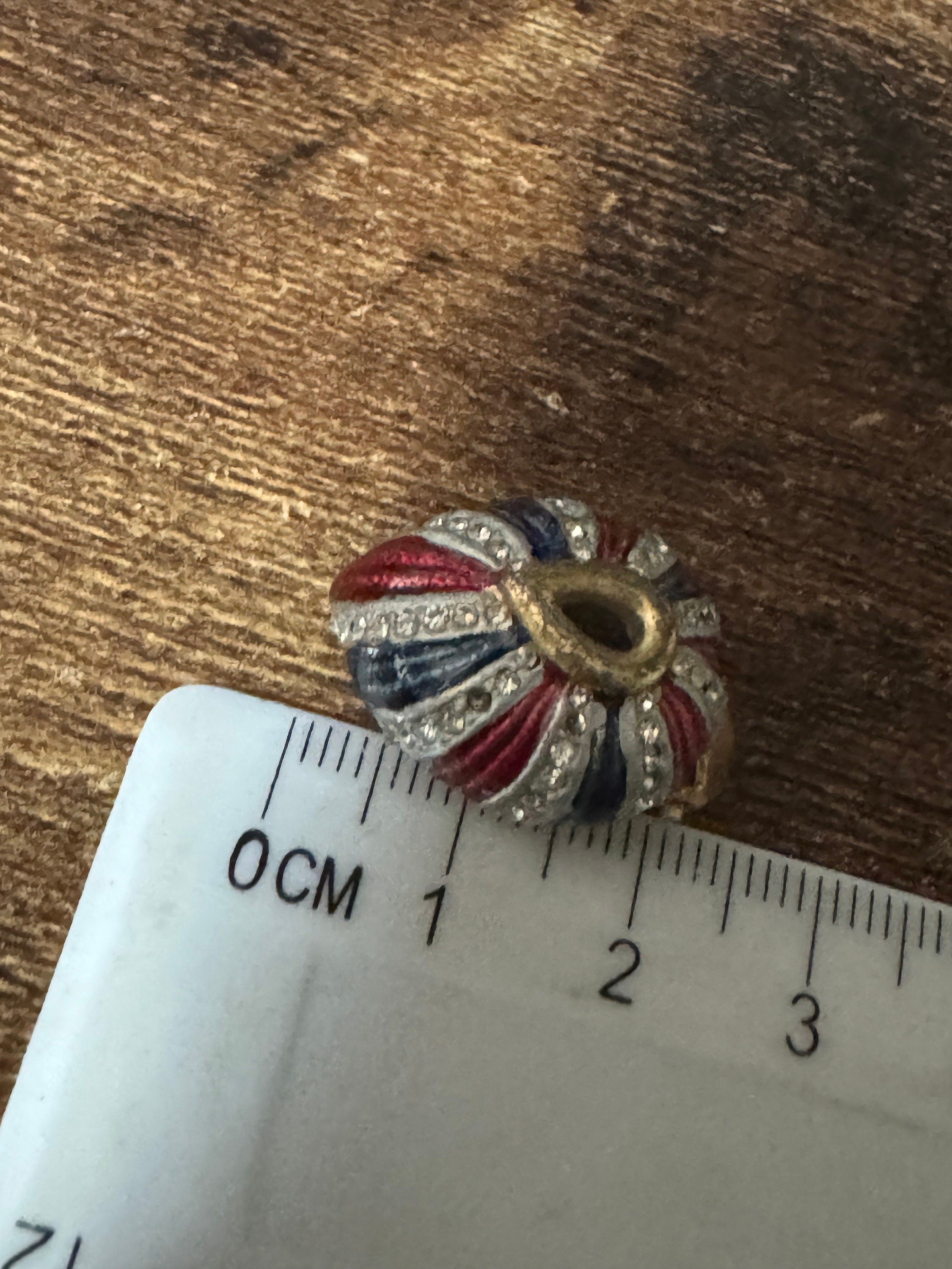 AF missing paste vintage red blue striped enamel gold tone teardrop Clip On Stud Earrings