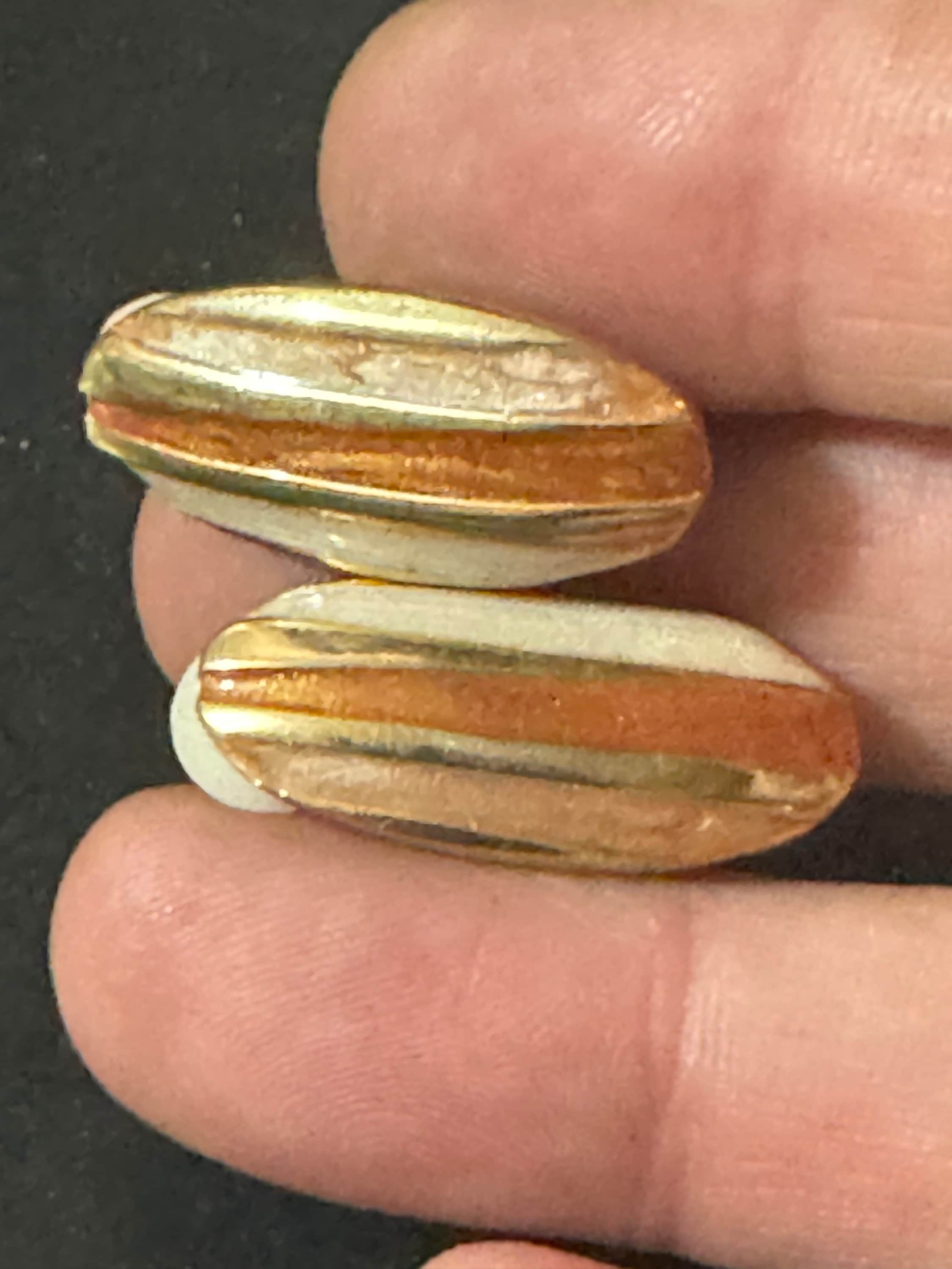 Vintage High End Gold tone brown beige cream  enamel clip on earrings