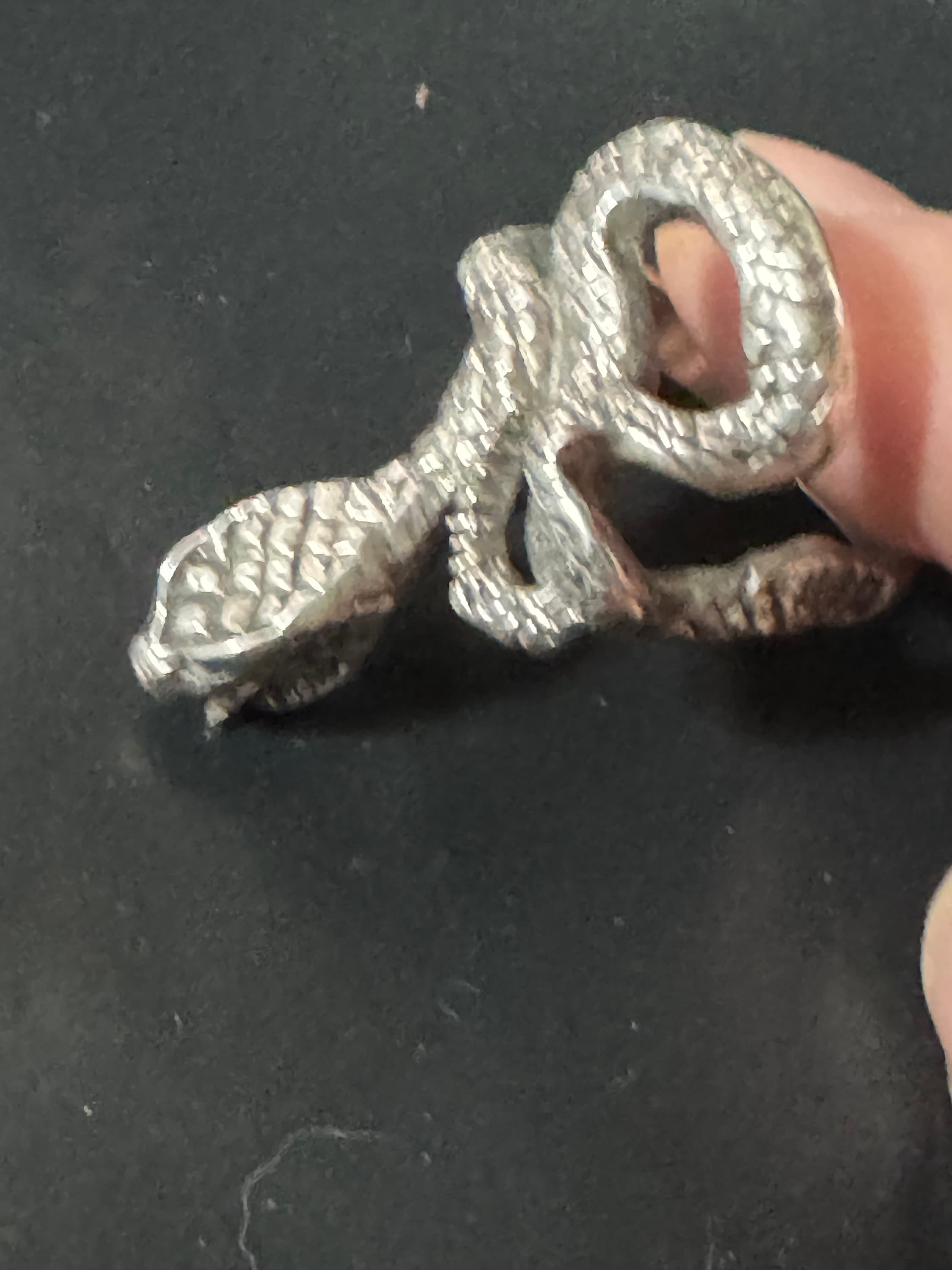 Size T.5 Mens large cast serpent snake ring Solid silver stamped 925 USA 9 3/4