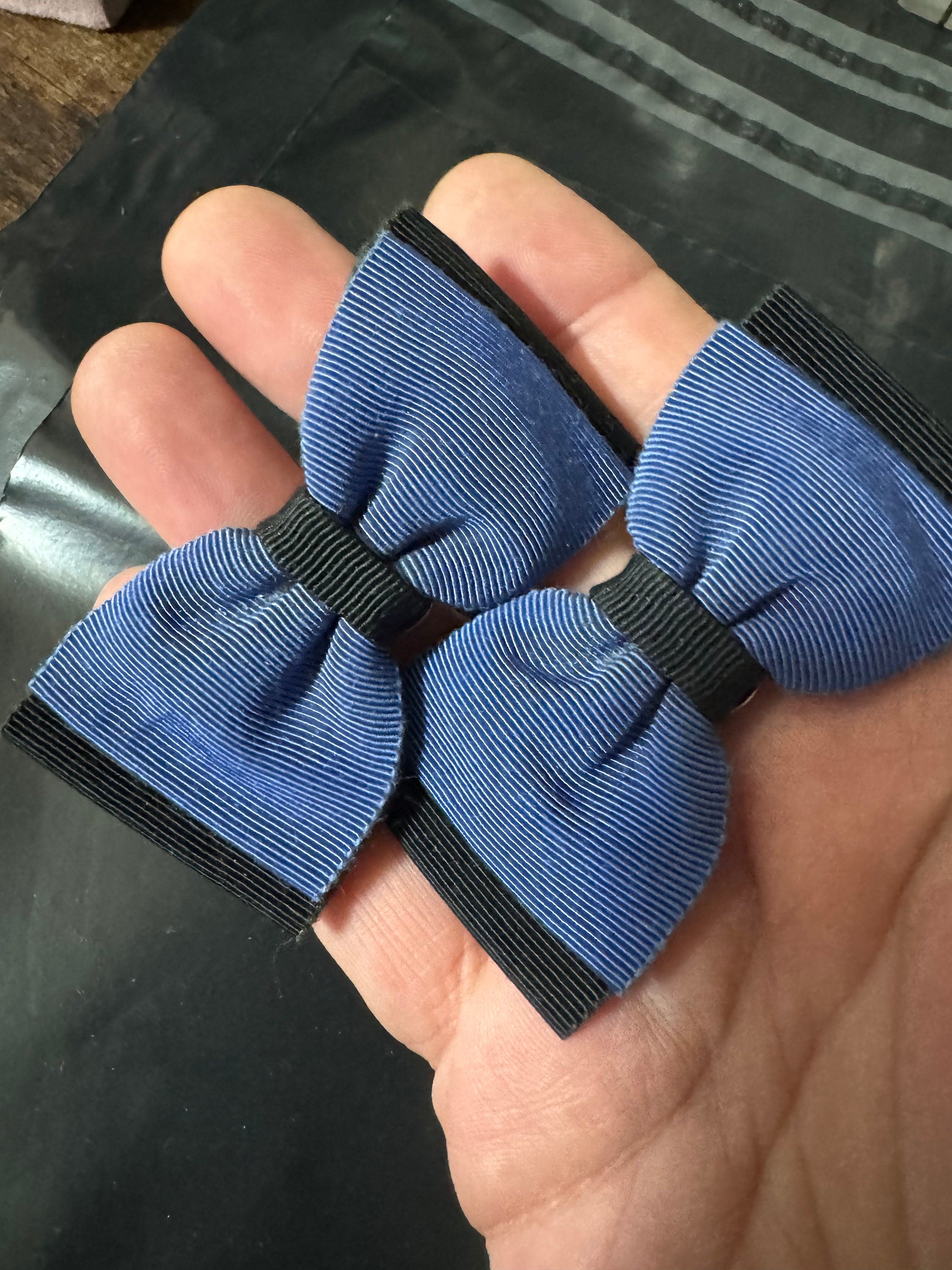 Vintage pair of Blue black grosgrain BOW shoe clips