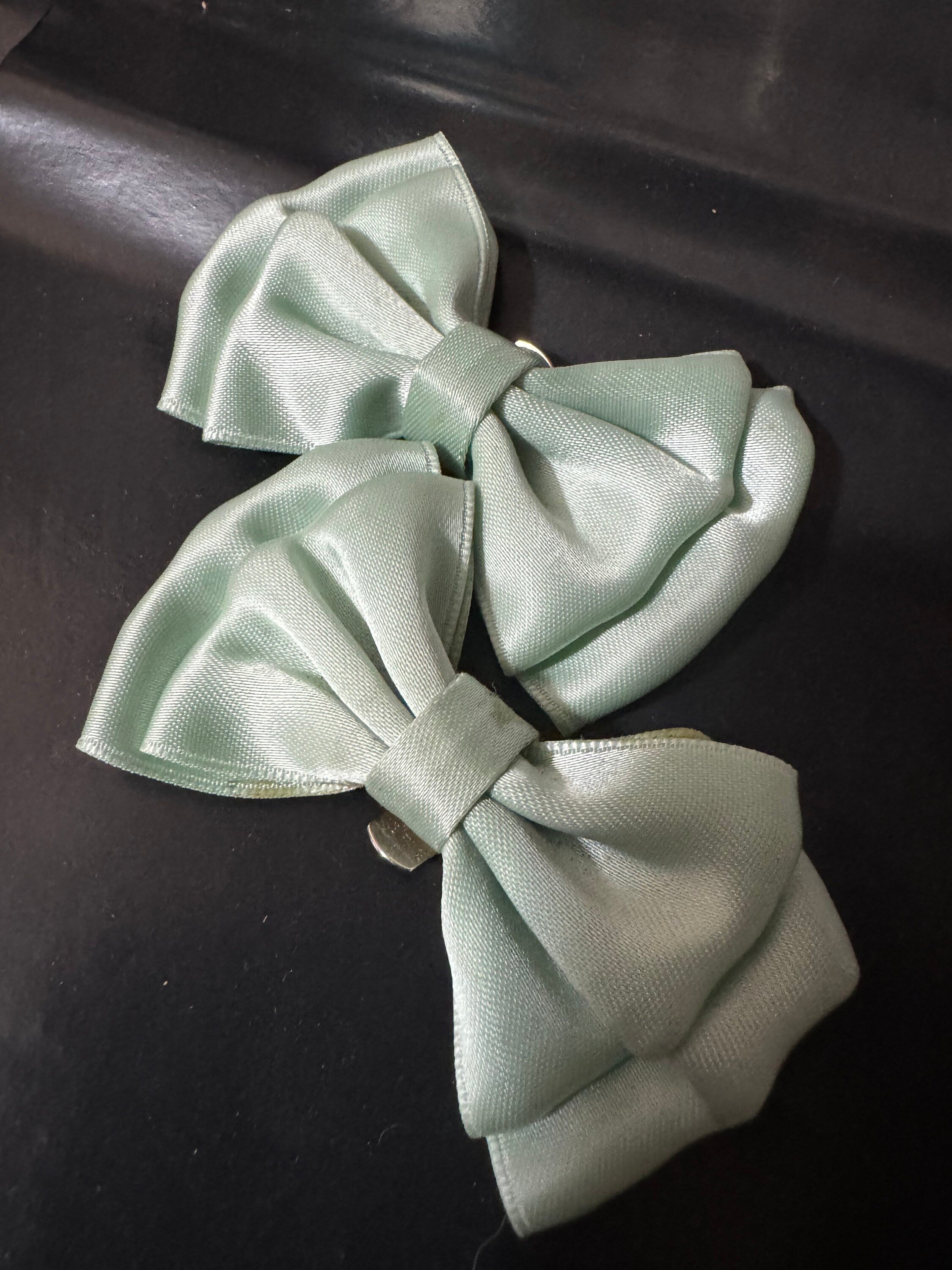 Vintage pair of light duck egg blue satin ribbon BOW shoe clips