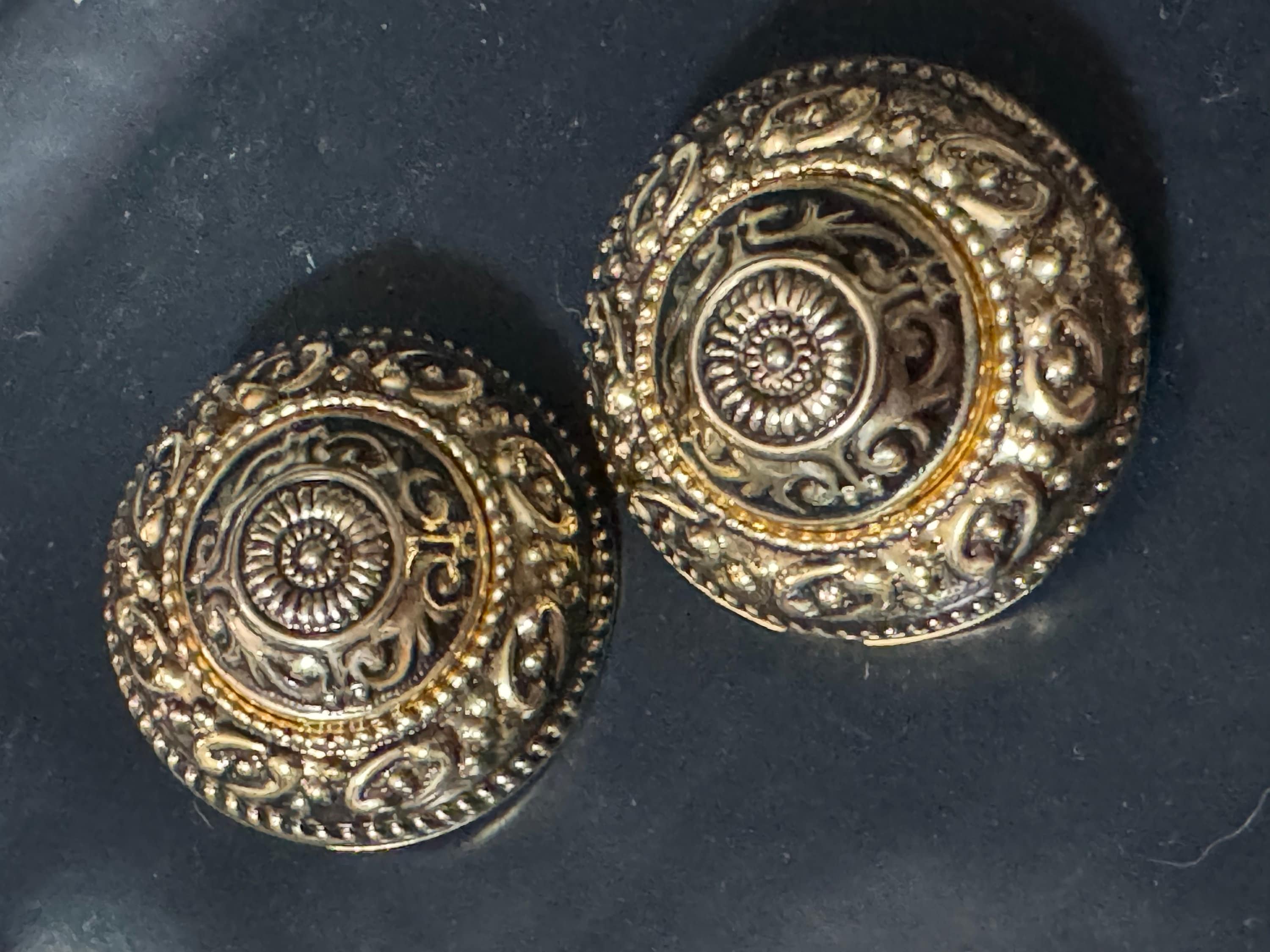 oversized Etruscan domed round clip on earrings
